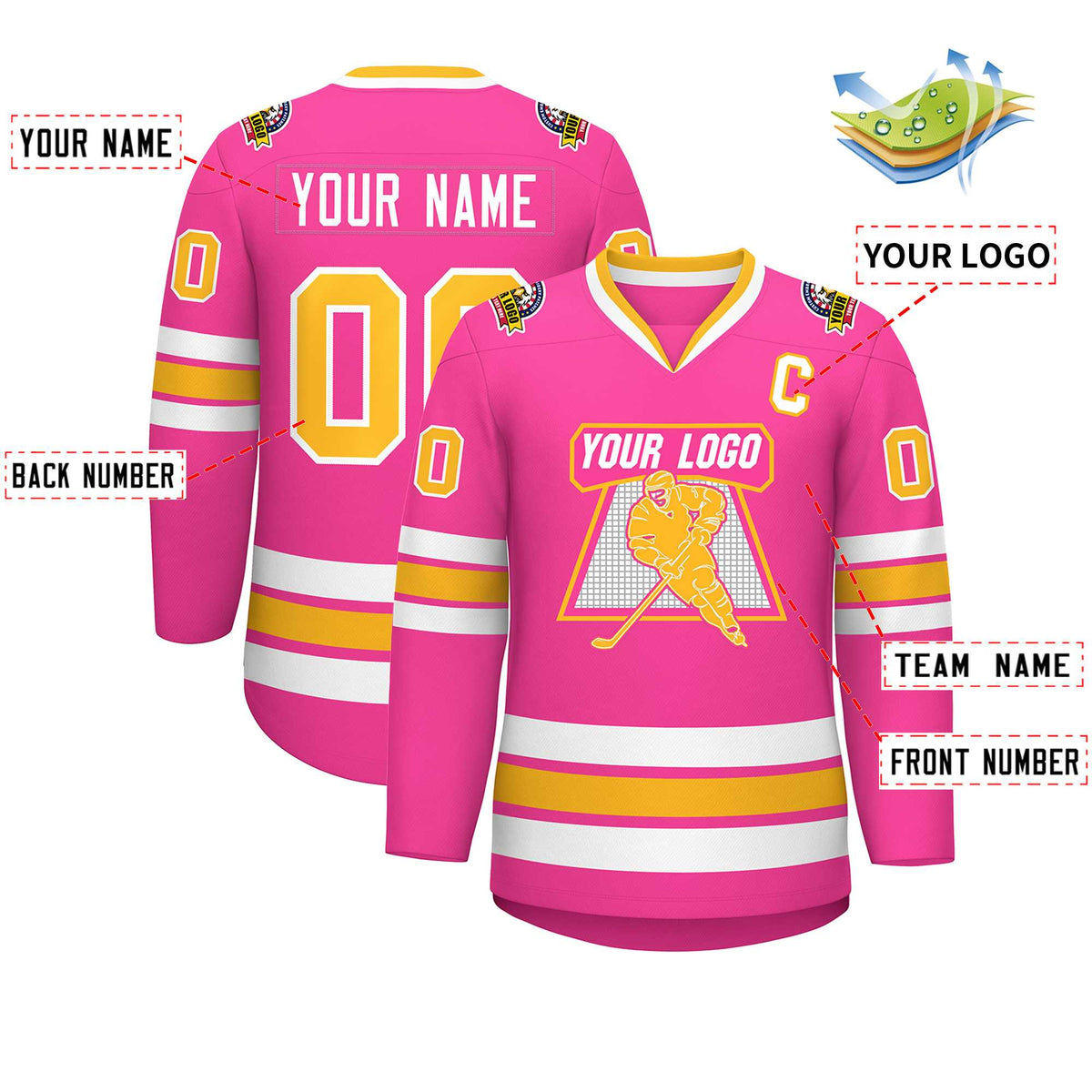 Custom Pink Gold-White Classic Style Hockey Jersey | KXKSHOP