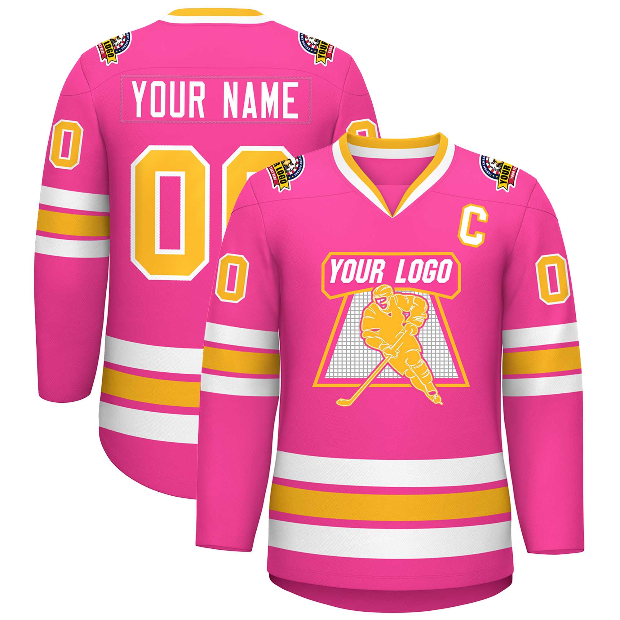Custom Pink Gold-White Classic Style Hockey Jersey | KXKSHOP