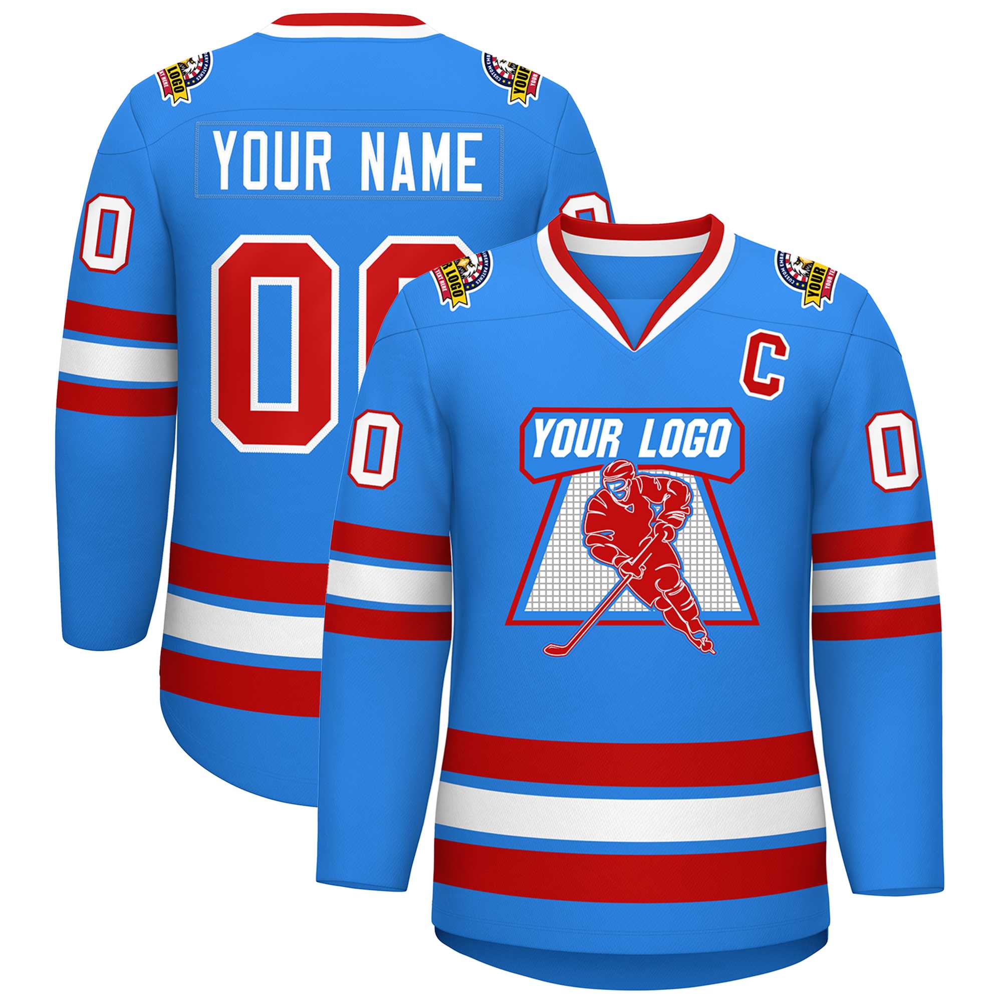Custom Powder Blue Red-White Classic Style Hockey Jersey | KXKSHOP