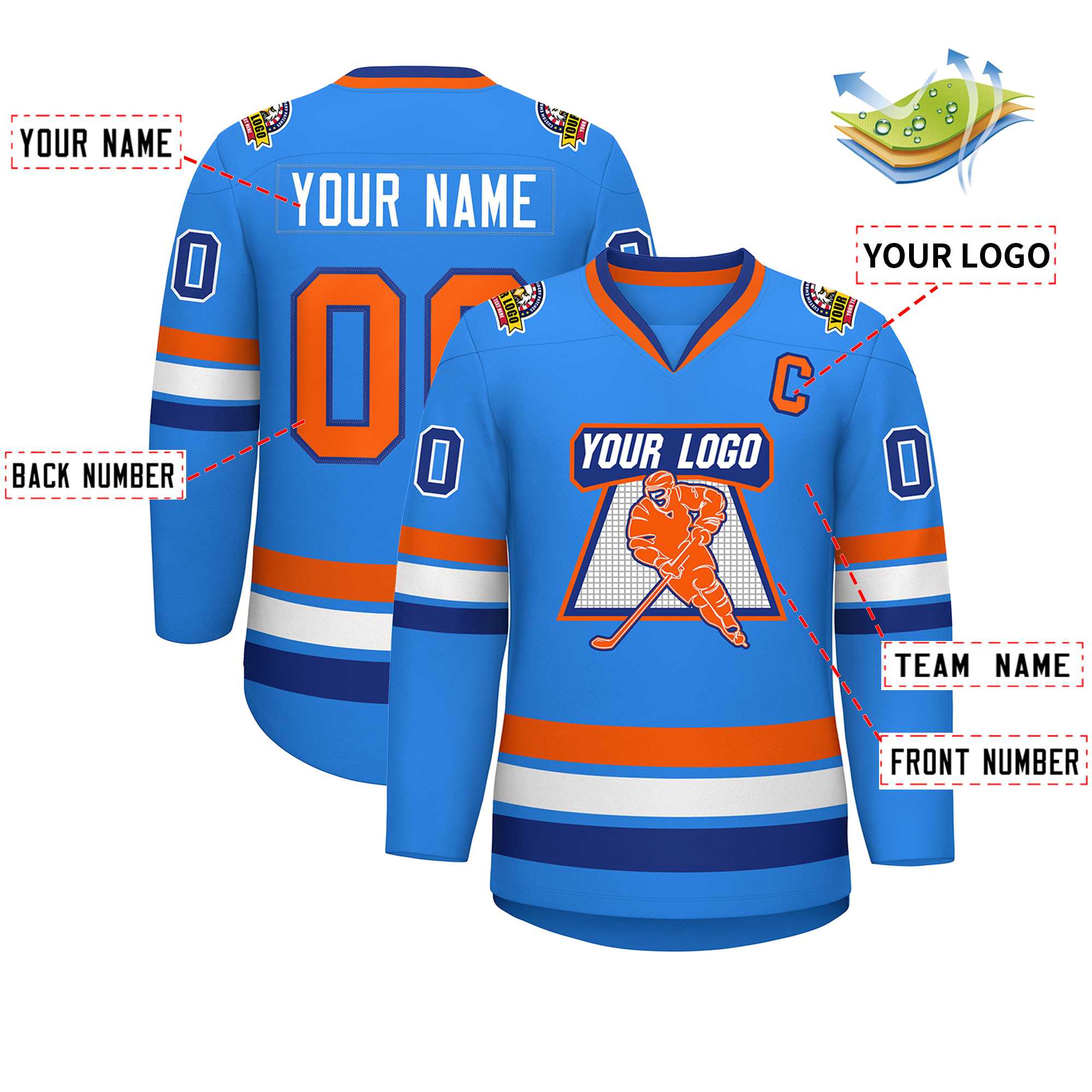 Custom Powder Blue Orange-Royal Classic Style Hockey Jersey | KXKSHOP
