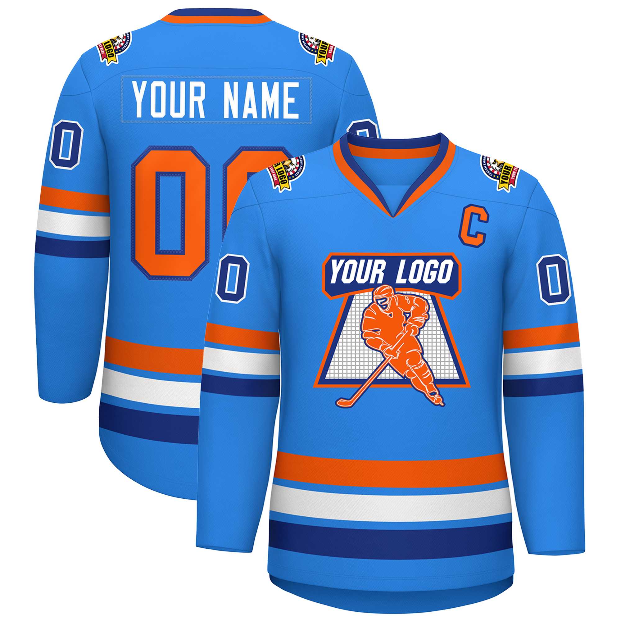 Custom Powder Blue Orange-Royal Classic Style Hockey Jersey | KXKSHOP