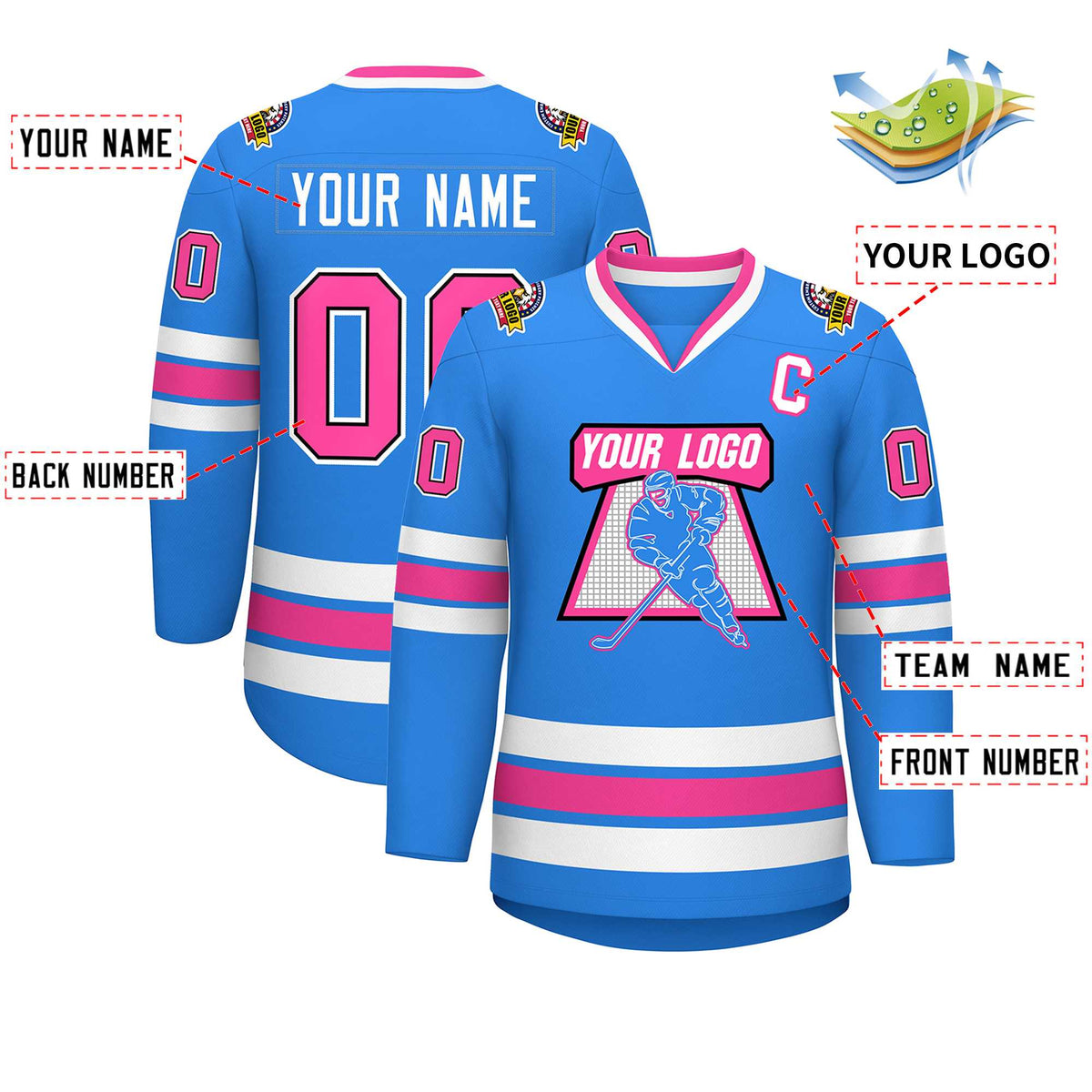 Custom Powder Blue Pink Black-White Classic Style Hockey Jersey | KXKSHOP