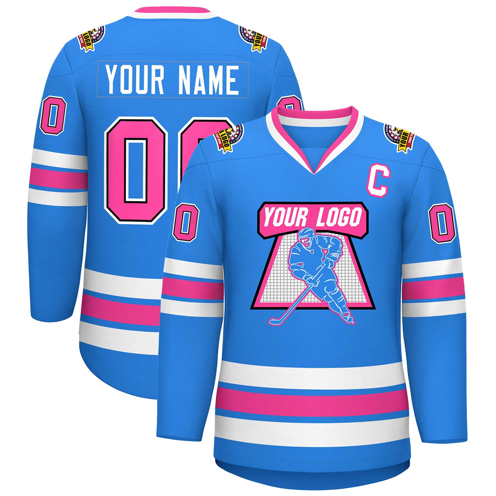 Custom Powder Blue Pink Black-White Classic Style Hockey Jersey | KXKSHOP