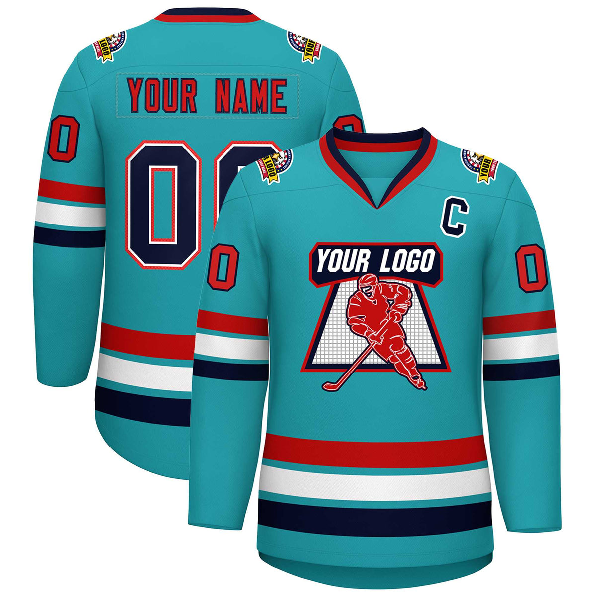 Custom Aqua Navy White-Red Classic Style Hockey Jersey | KXKSHOP