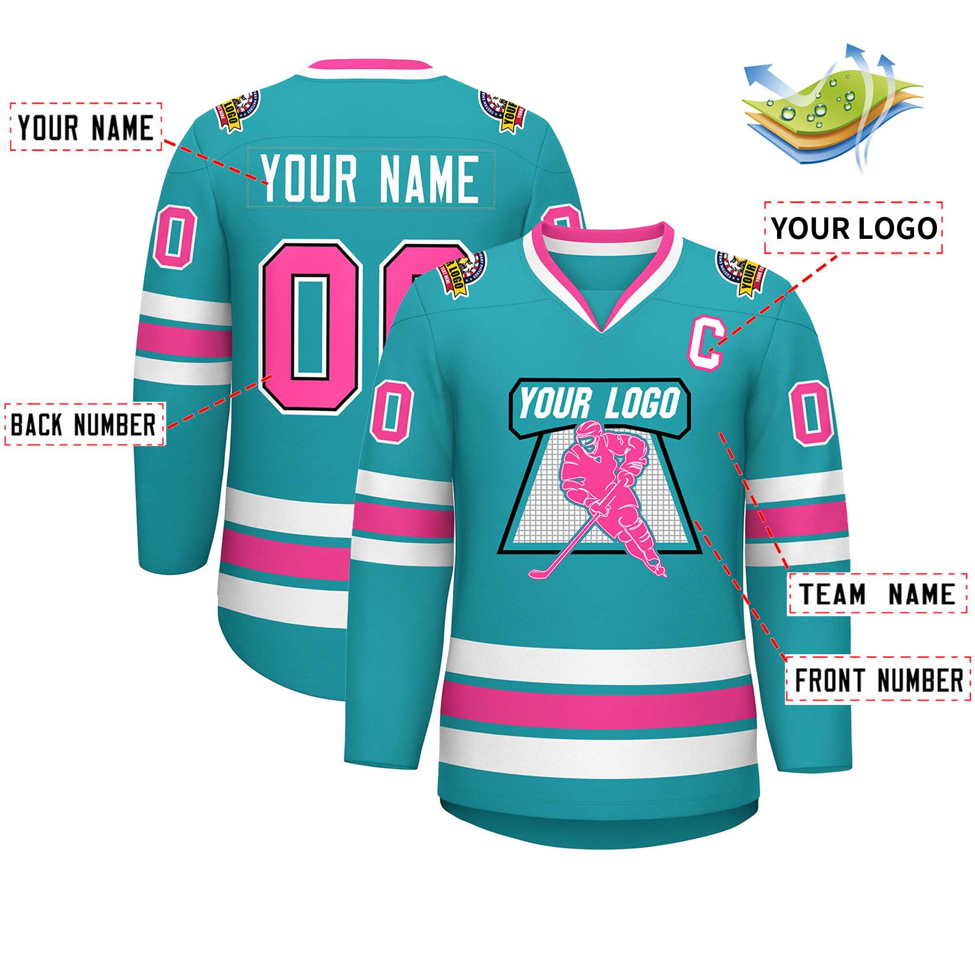 Custom Aqua Pink Navy-White Classic Style Hockey Jersey | KXKSHOP
