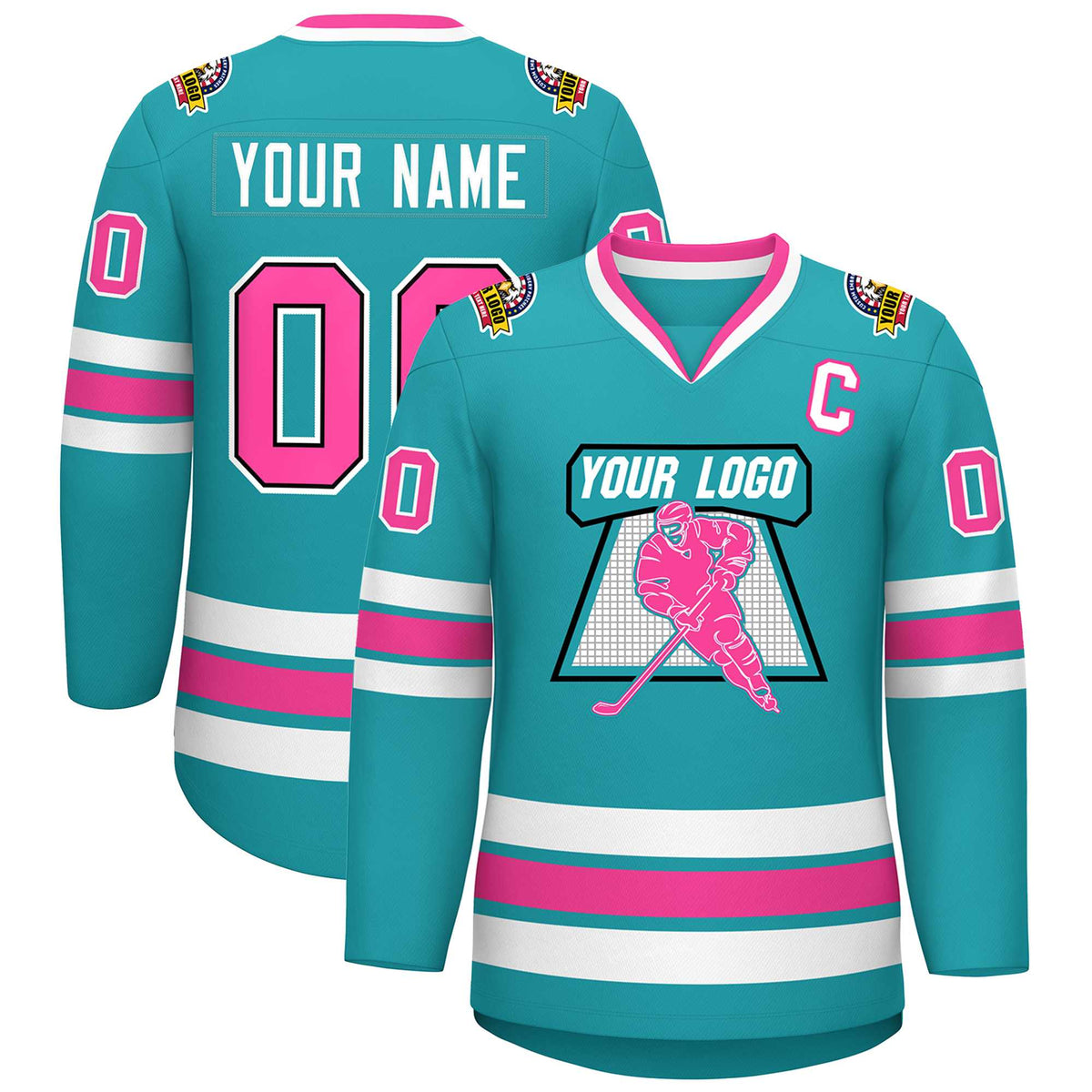 Custom Aqua Pink Navy-White Classic Style Hockey Jersey | KXKSHOP