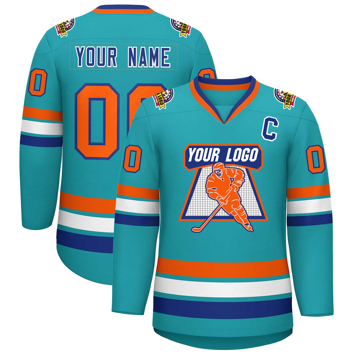 Custom Aqua Orange Royal-White Classic Style Hockey Jersey | KXKSHOP