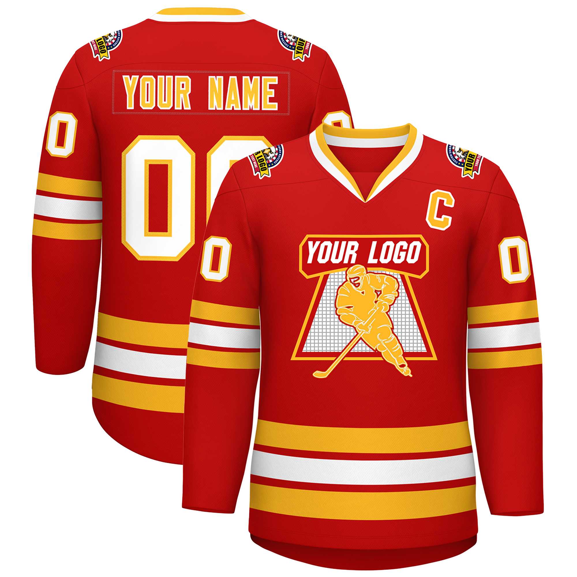 Custom Red Gold-White Classic Style Hockey Jersey | KXKSHOP