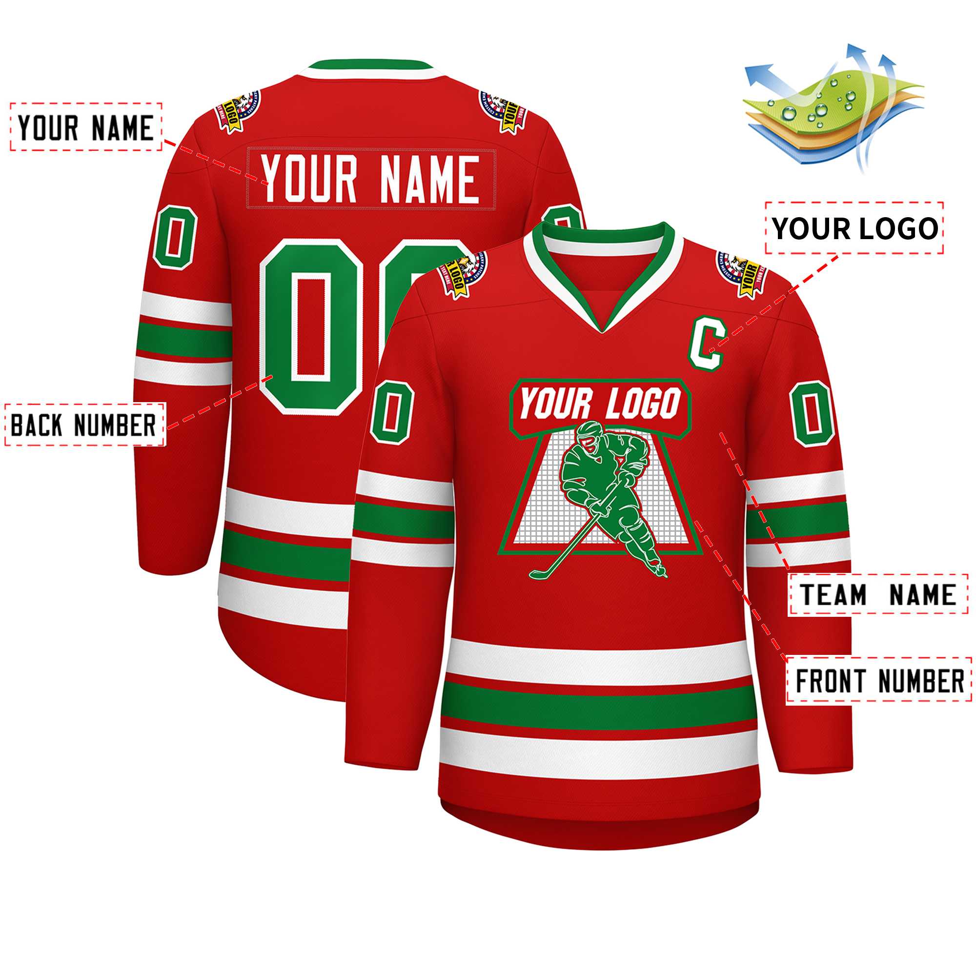 Custom Red Kelly Green-White Classic Style Hockey Jersey | KXKSHOP