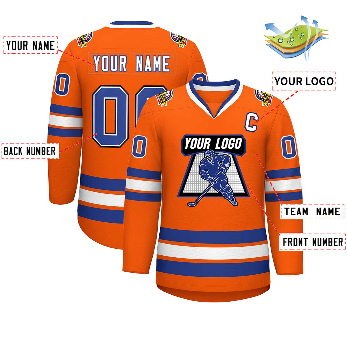 Custom Orange Royal White-Black Classic Style Hockey Jersey | KXKSHOP