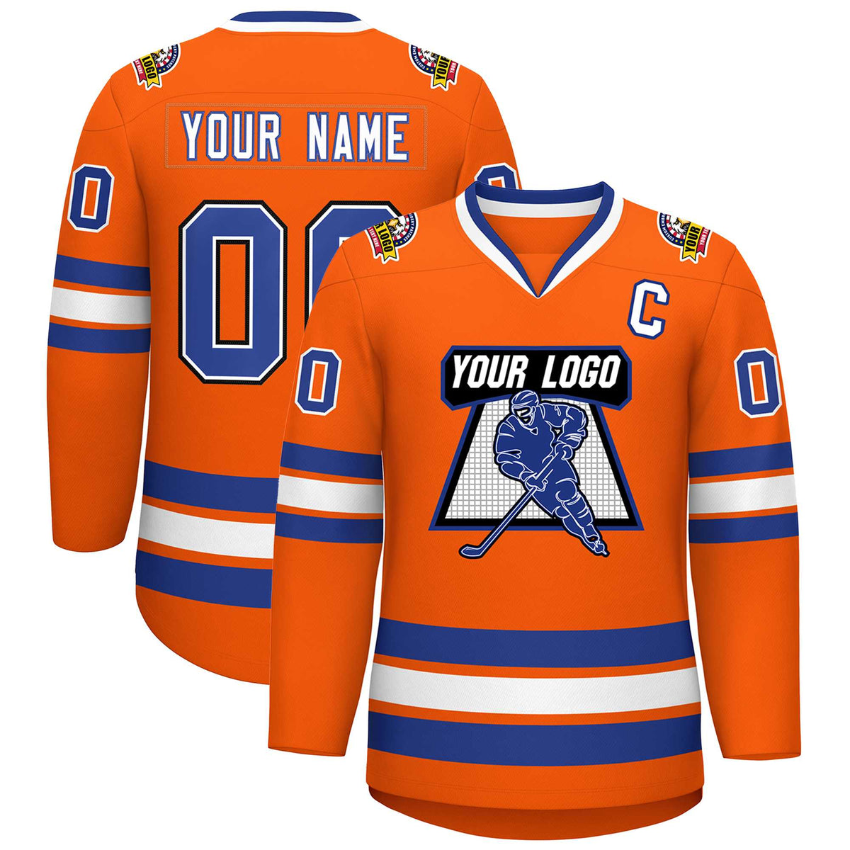 Custom Orange Royal White-Black Classic Style Hockey Jersey | KXKSHOP