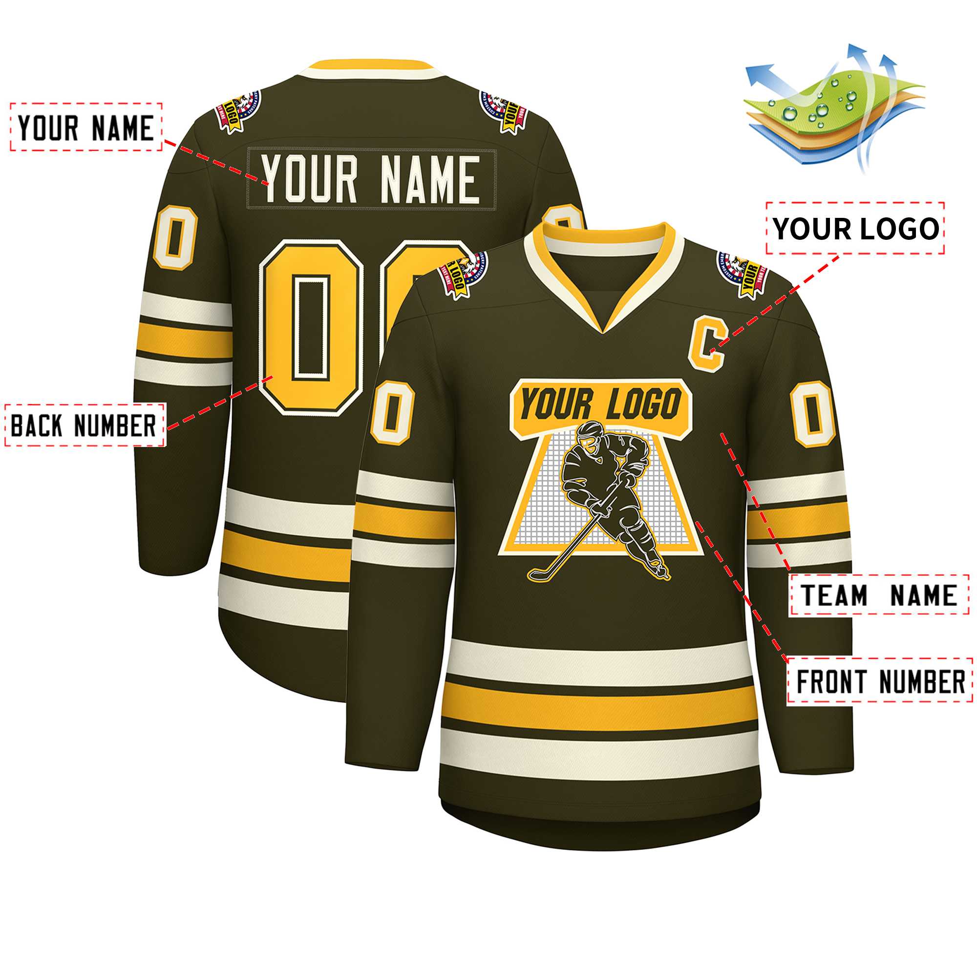 Custom Olive Gold Olive-Khaki Classic Style Hockey Jersey | KXKSHOP