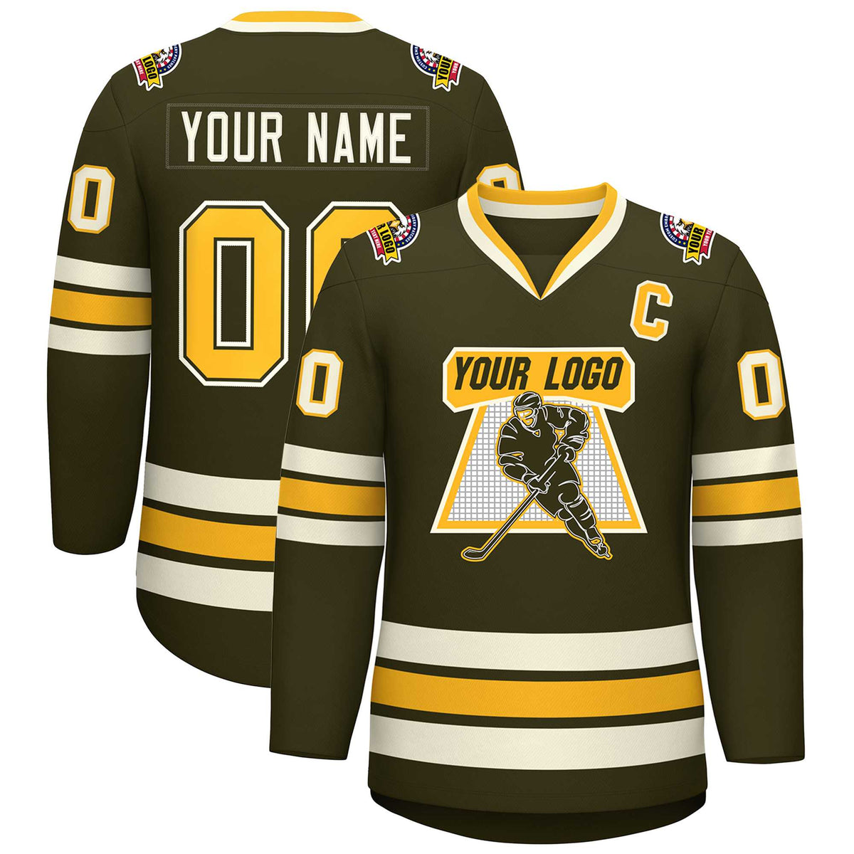 Custom Olive Gold Olive-Khaki Classic Style Hockey Jersey | KXKSHOP