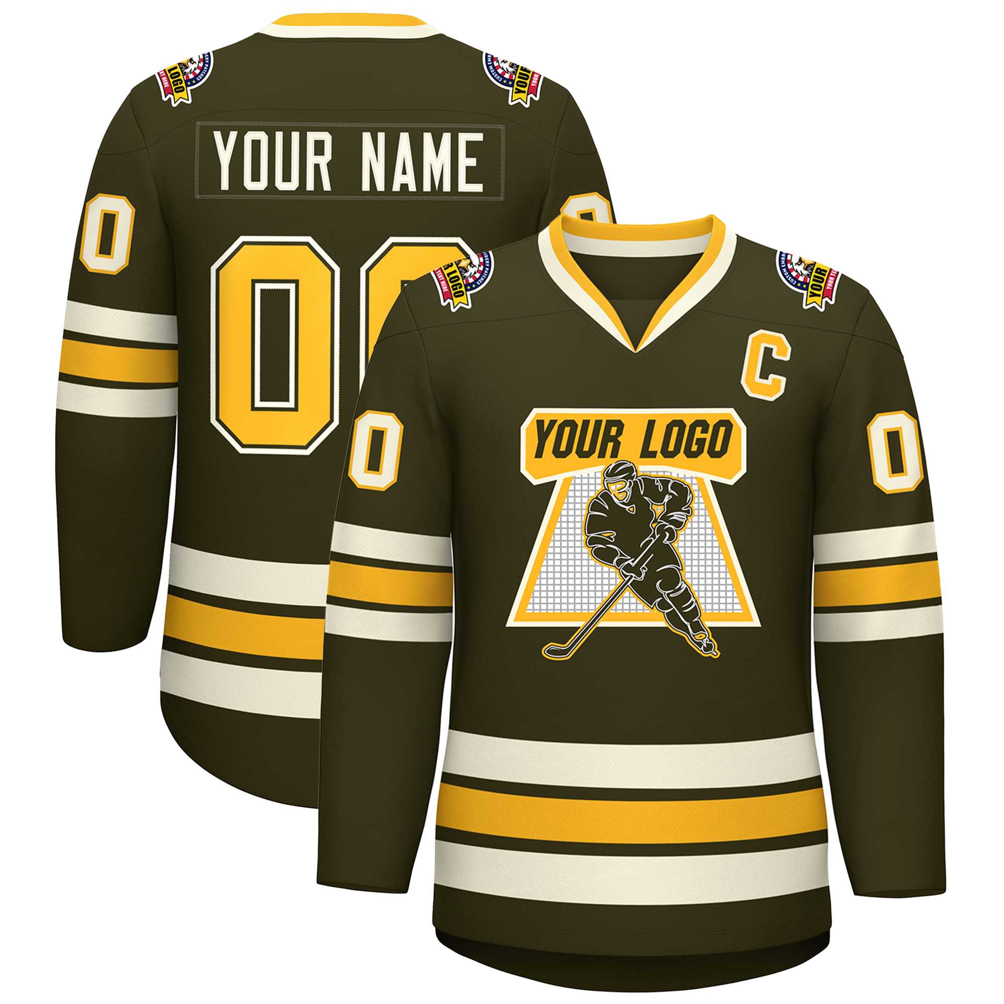 Custom Olive Gold Olive-Khaki Classic Style Hockey Jersey | KXKSHOP