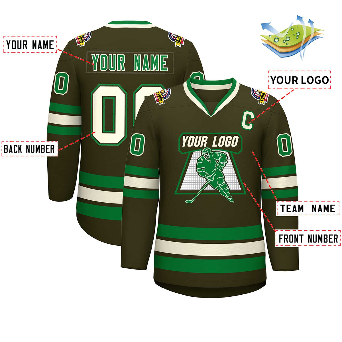 Custom Olive Khaki Olive-Kelly Green Classic Style Hockey Jersey | KXKSHOP