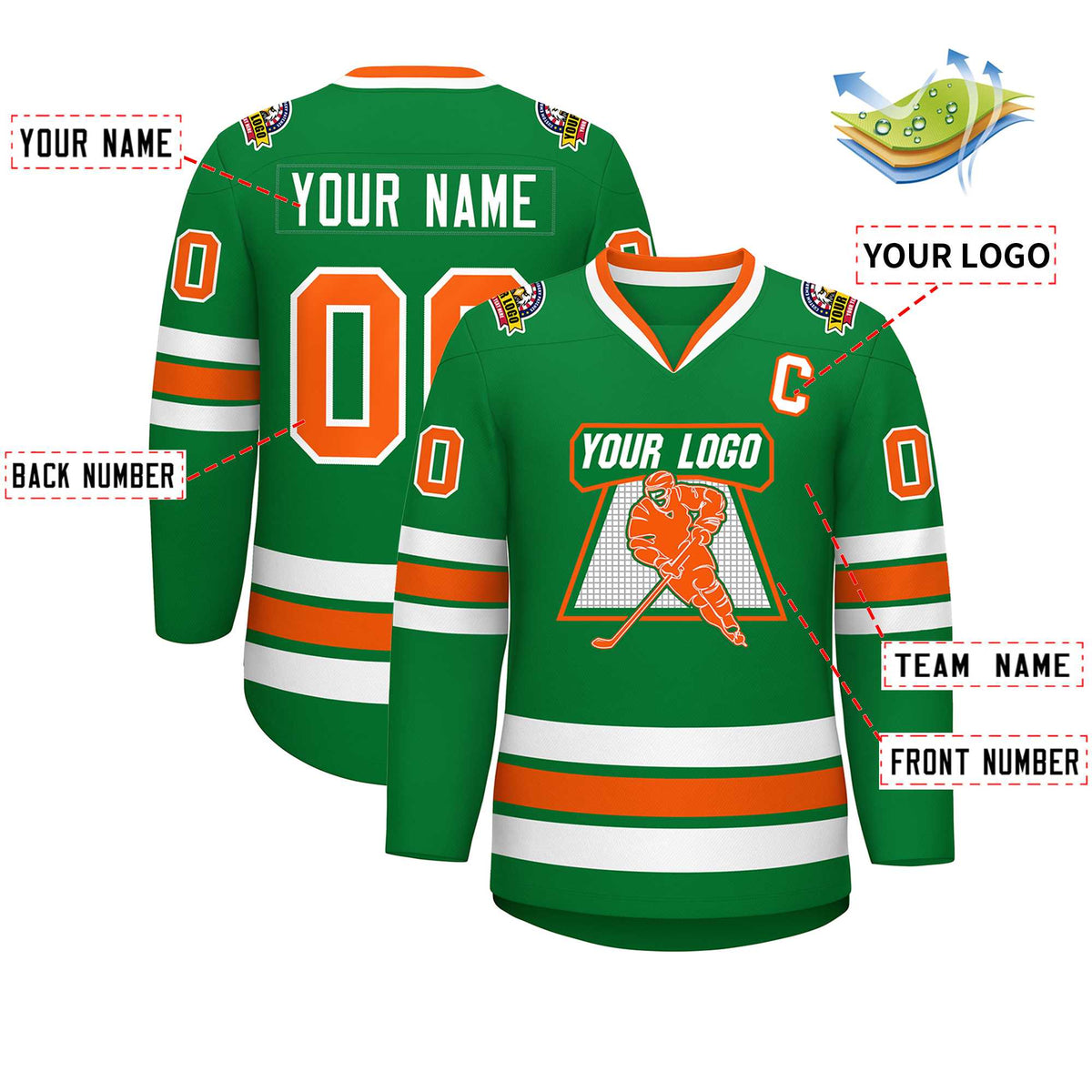 Custom Kelly Green Orange-White Classic Style Hockey Jersey | KXKSHOP