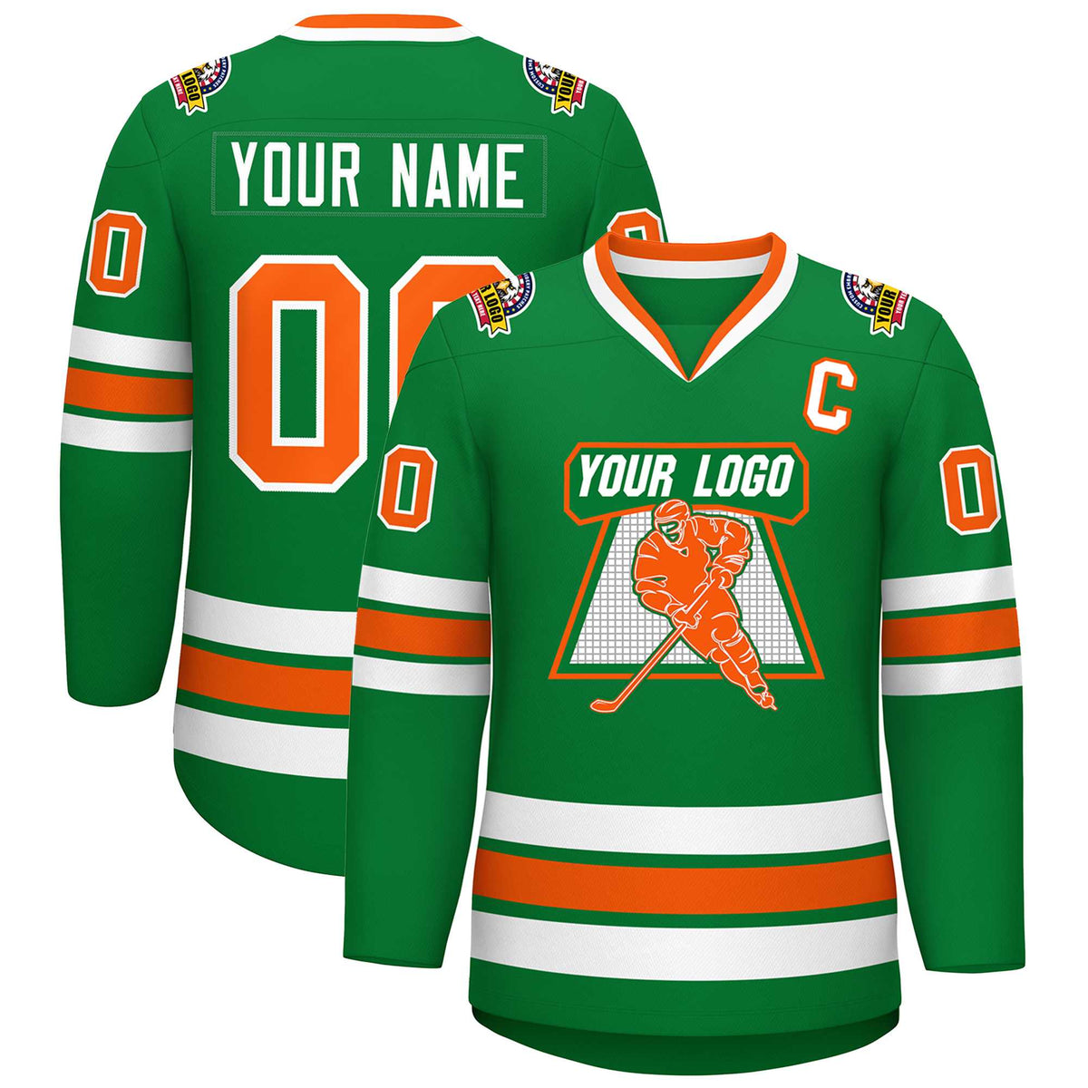 Custom Kelly Green Orange-White Classic Style Hockey Jersey | KXKSHOP