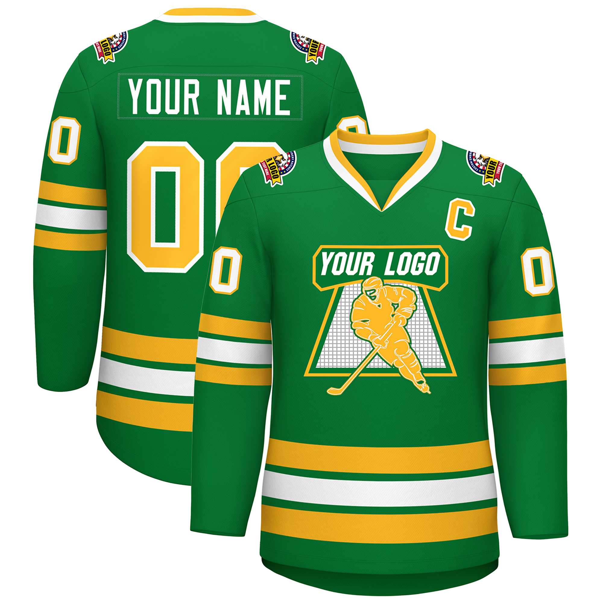 Custom Kelly Green Gold-White Classic Style Hockey Jersey | KXKSHOP