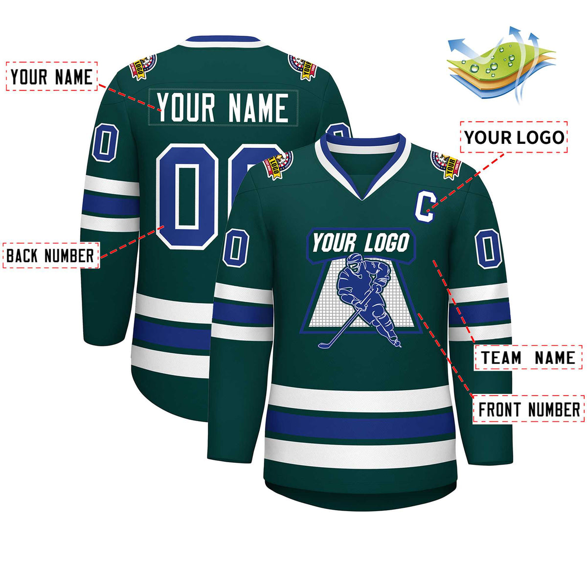 Custom Midnight Green Royal-White Classic Style Hockey Jersey | KXKSHOP