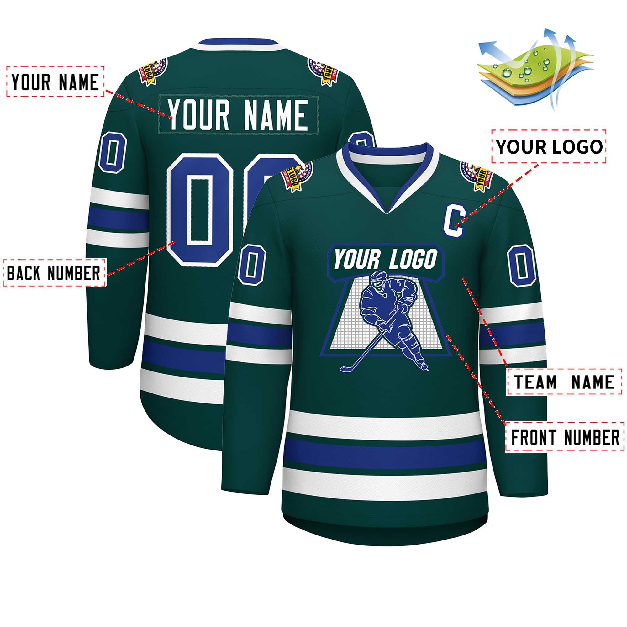 Custom Midnight Green Royal-White Classic Style Hockey Jersey | KXKSHOP