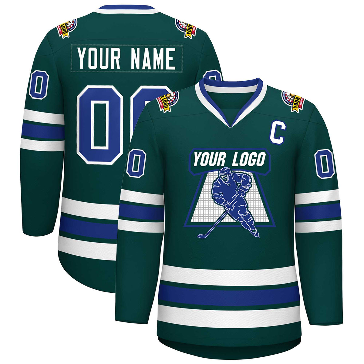 Custom Midnight Green Royal-White Classic Style Hockey Jersey | KXKSHOP