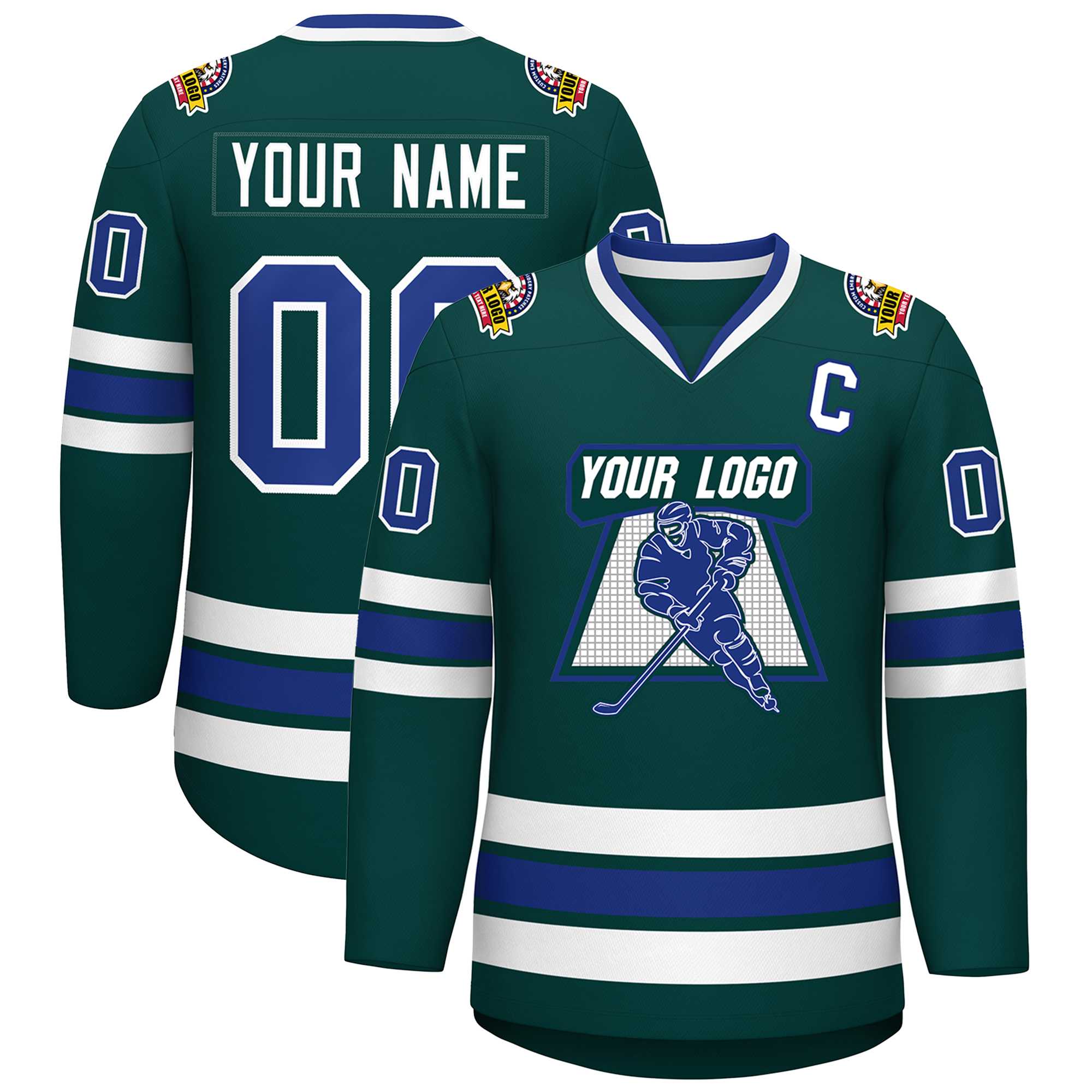 Custom Midnight Green Royal-White Classic Style Hockey Jersey | KXKSHOP