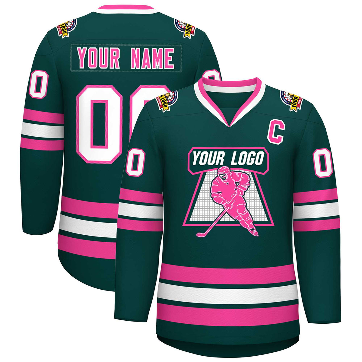 Custom Midnight Green Pink-White Classic Style Hockey Jersey | KXKSHOP