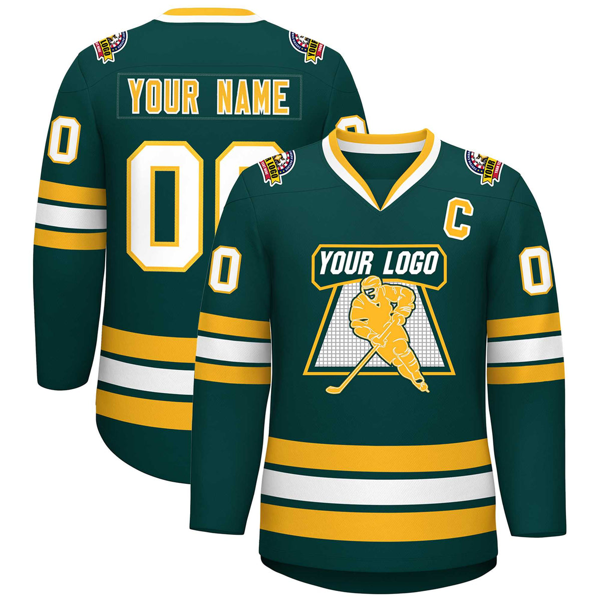 Custom Midnight Green Gold-White Classic Style Hockey Jersey | KXKSHOP