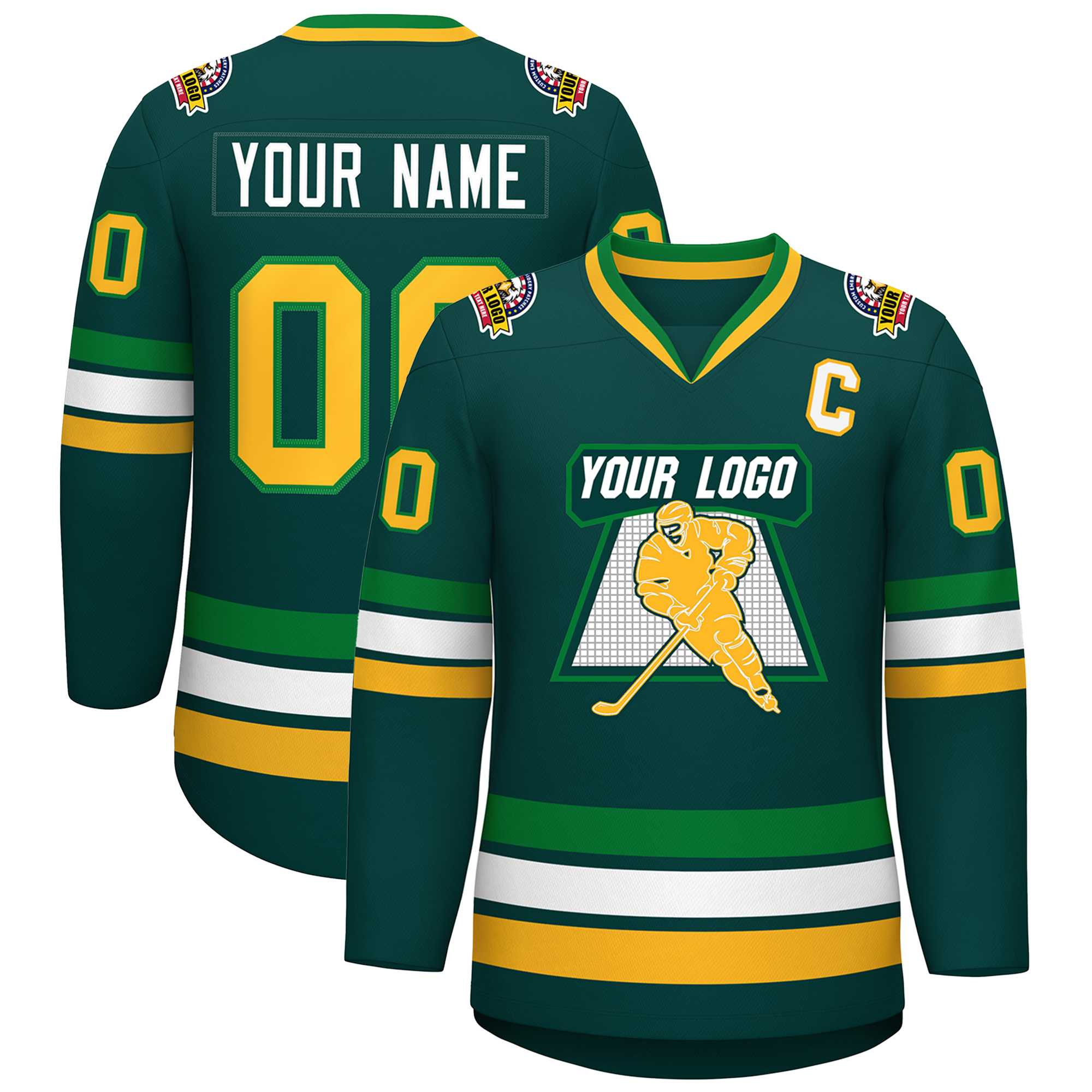 Custom Midnight Green White Kelly Green-Gold Classic Style Hockey Jersey | KXKSHOP