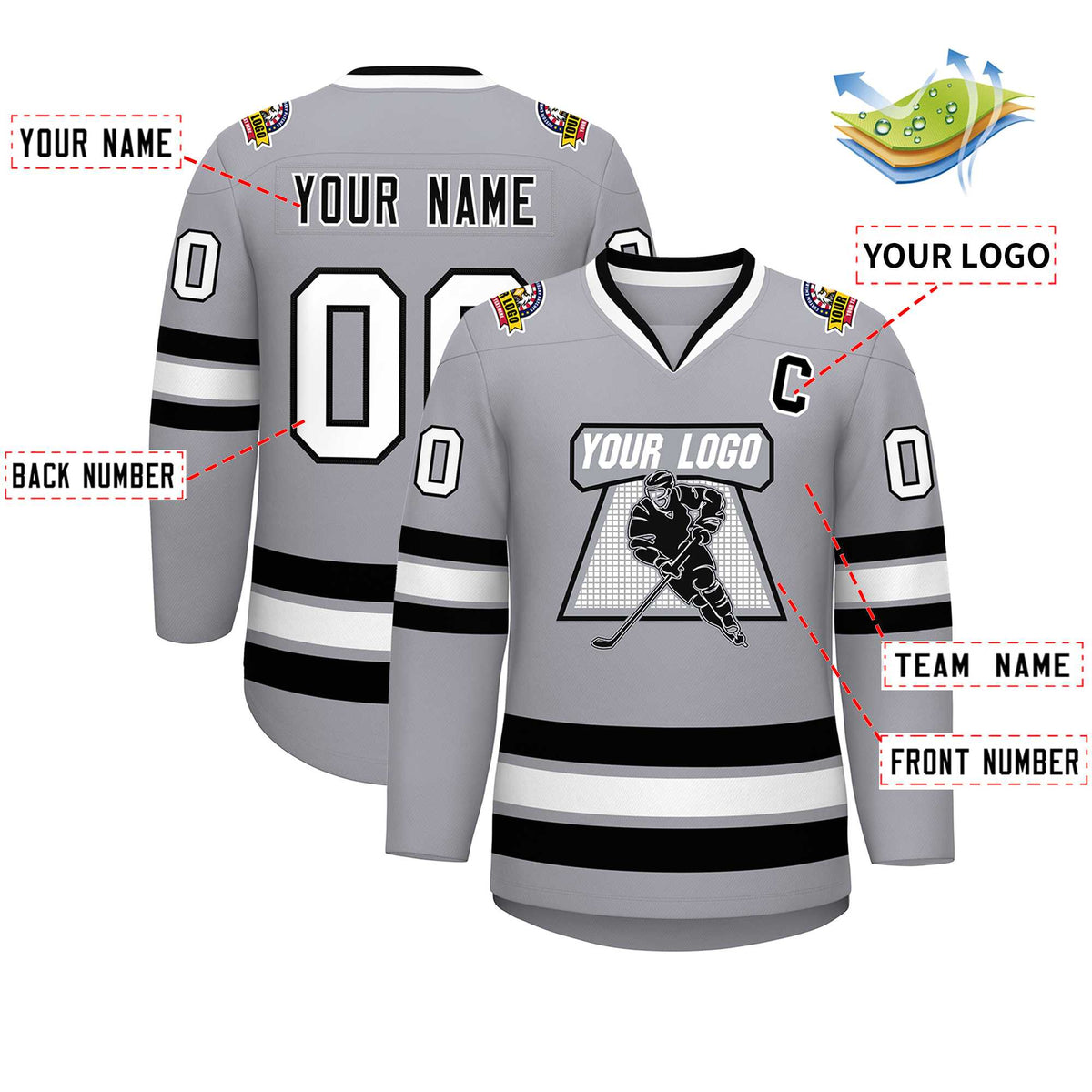 Custom Gray Black-White Classic Style Hockey Jersey | KXKSHOP