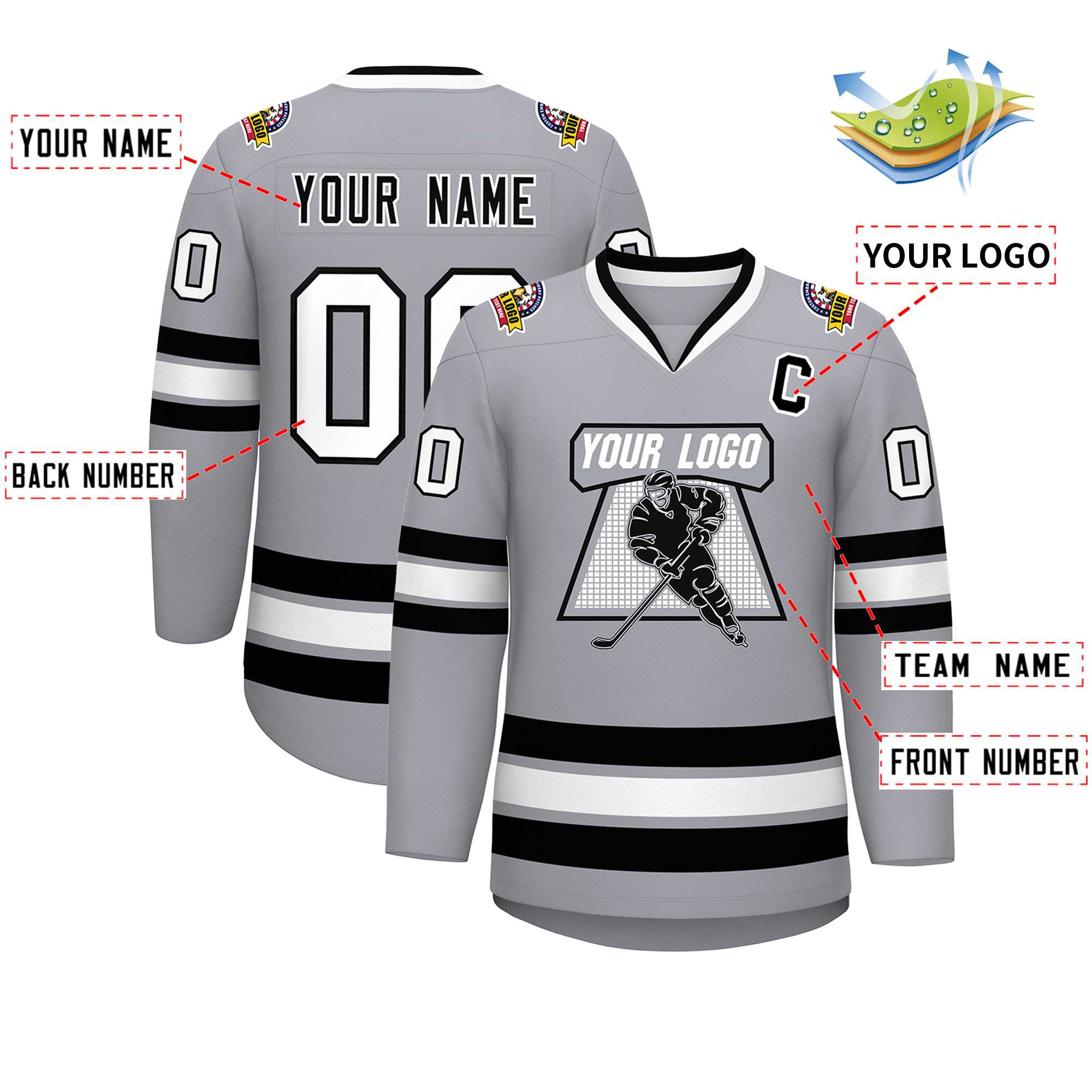 Custom Gray Black-White Classic Style Hockey Jersey | KXKSHOP