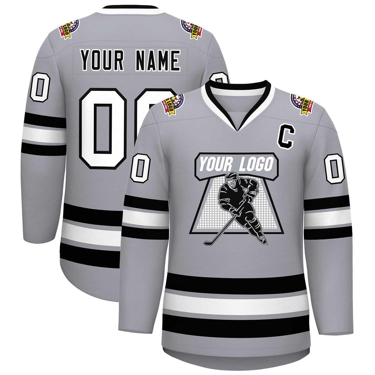 Custom Gray Black-White Classic Style Hockey Jersey | KXKSHOP