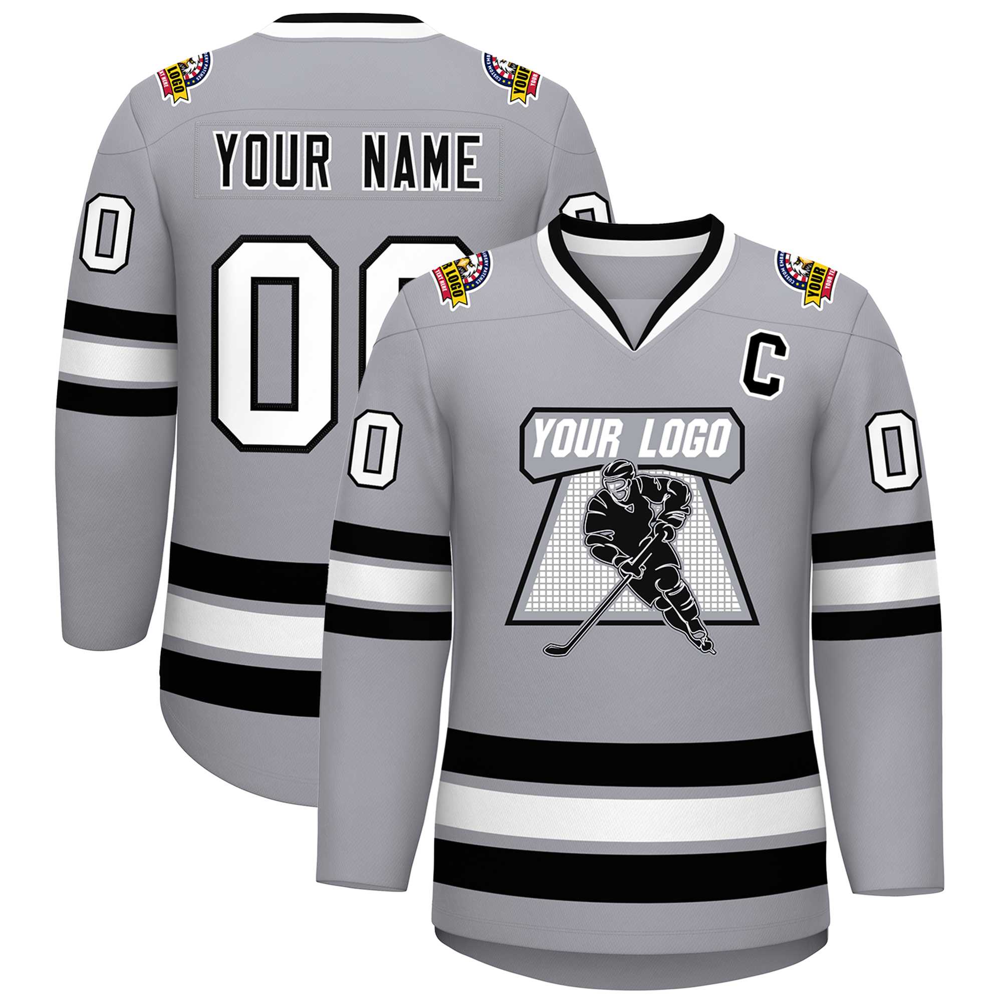 Custom Gray Black-White Classic Style Hockey Jersey | KXKSHOP