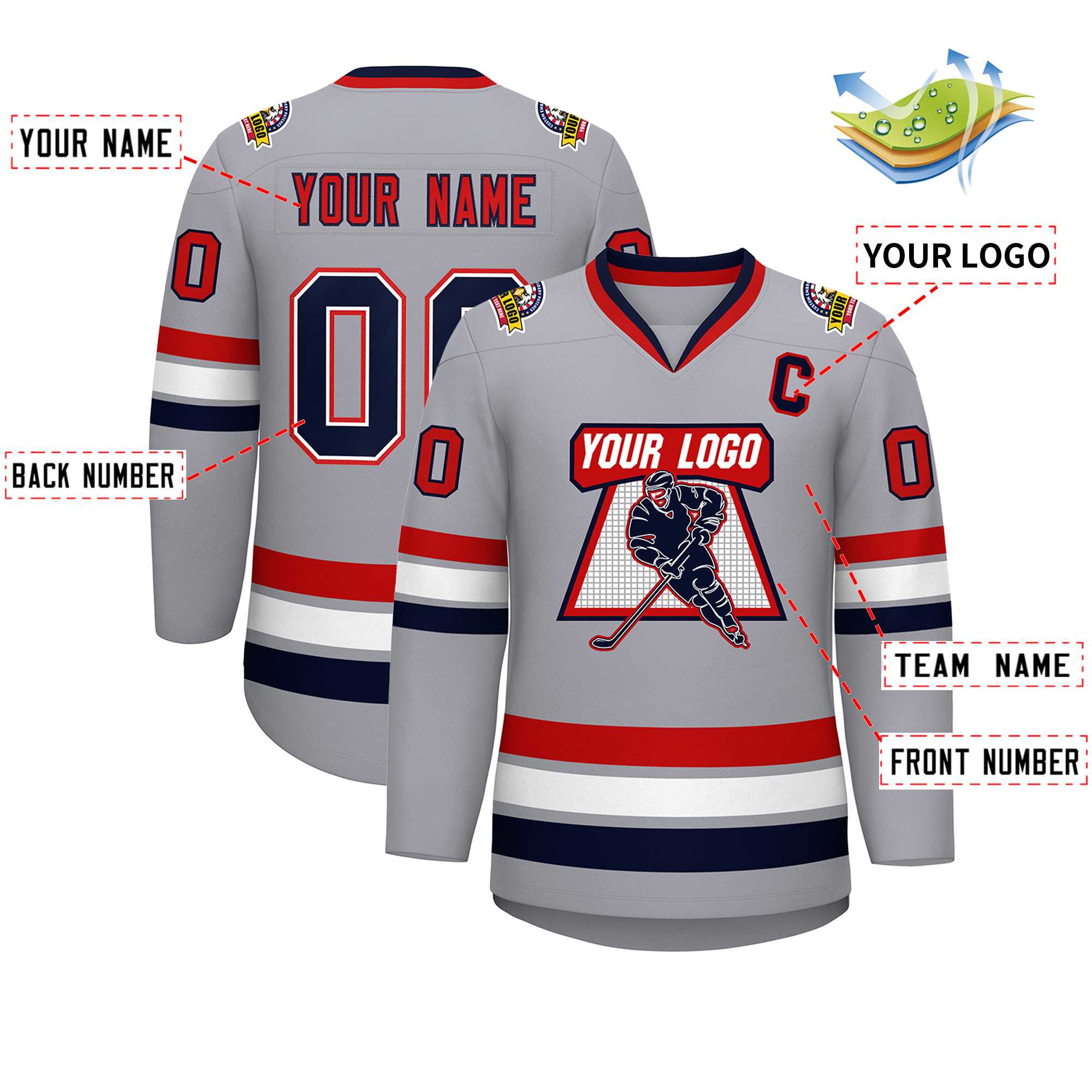 Custom Gray Navy Red-Red Classic Style Hockey Jersey | KXKSHOP