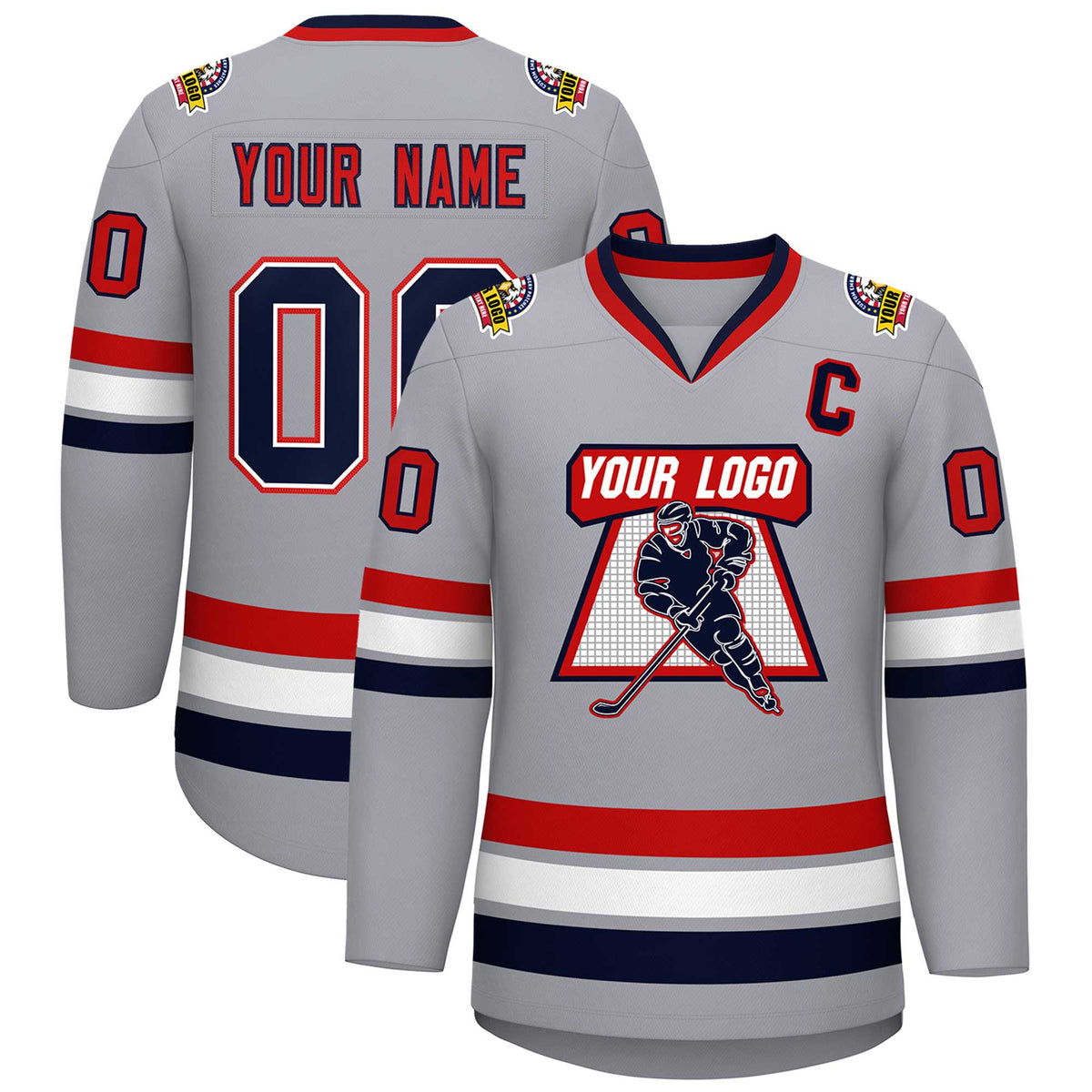 Custom Gray Navy Red-Red Classic Style Hockey Jersey | KXKSHOP
