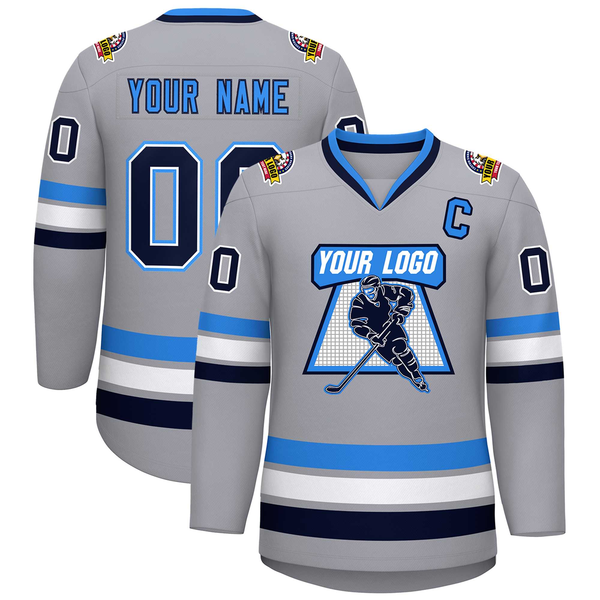 Custom Gray Navy Powder Blue-Powder Blue Classic Style Hockey Jersey | KXKSHOP