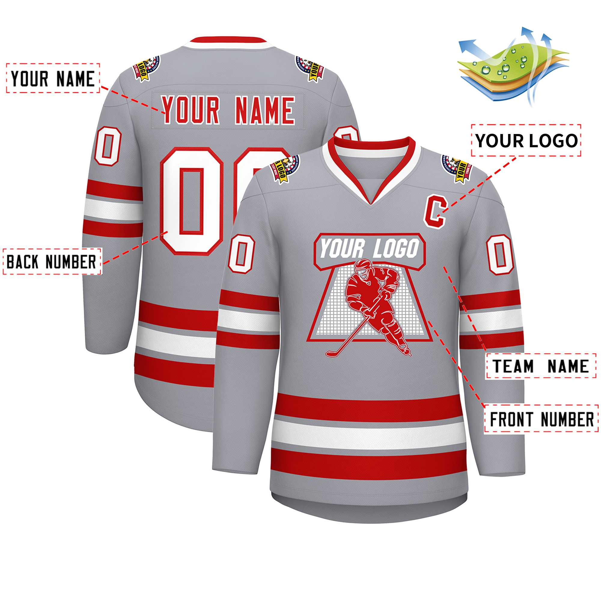 Custom Gray Red-White Classic Style Hockey Jersey | KXKSHOP