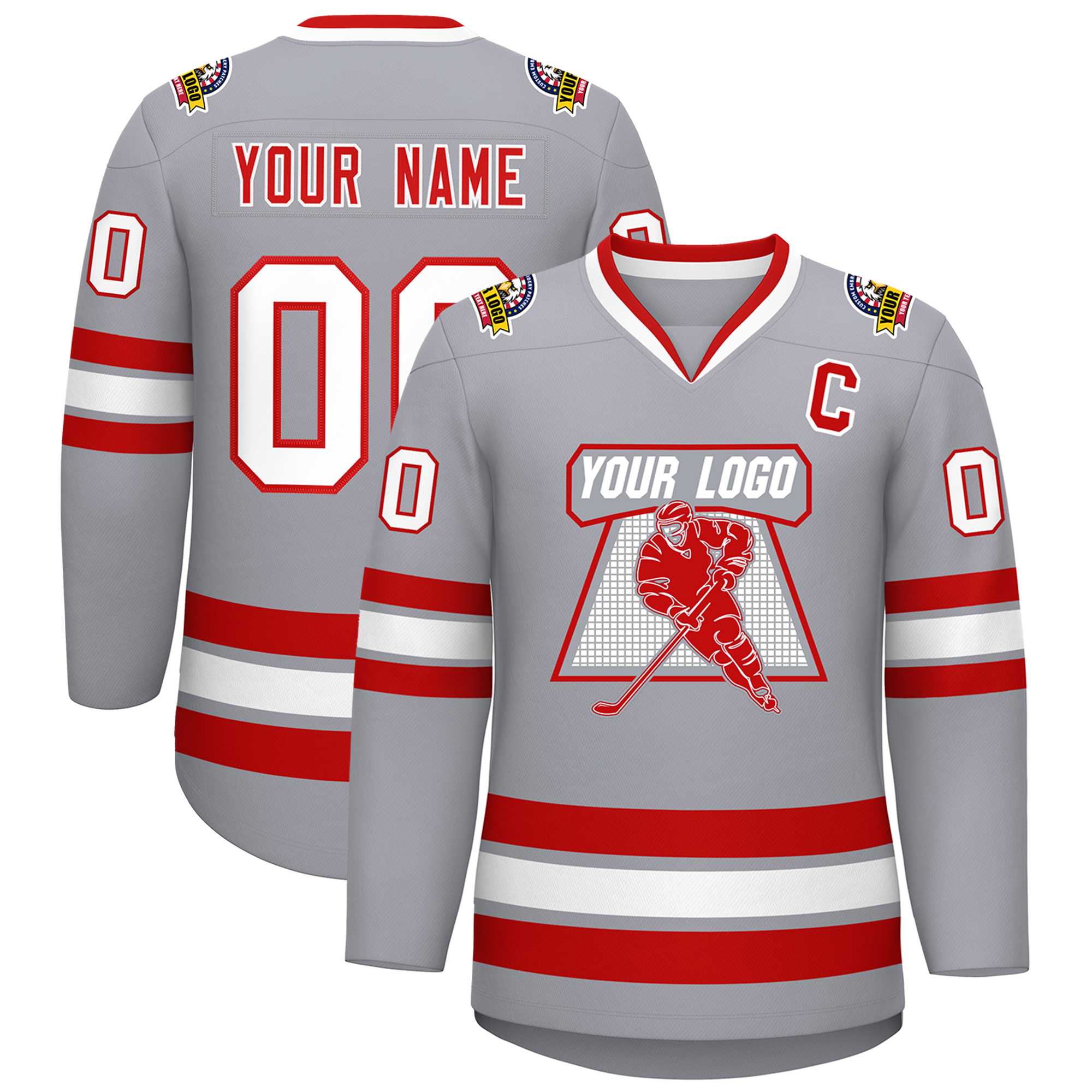 Custom Gray Red-White Classic Style Hockey Jersey | KXKSHOP