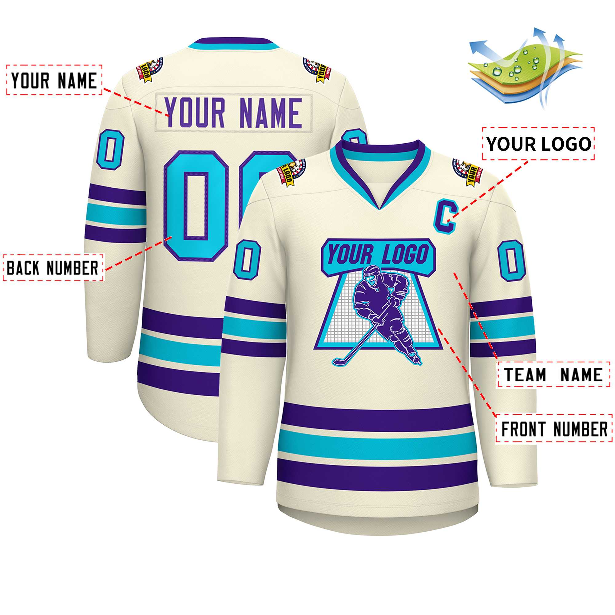 Custom Khaki Purple-Light Blue Classic Style Hockey Jersey | KXKSHOP