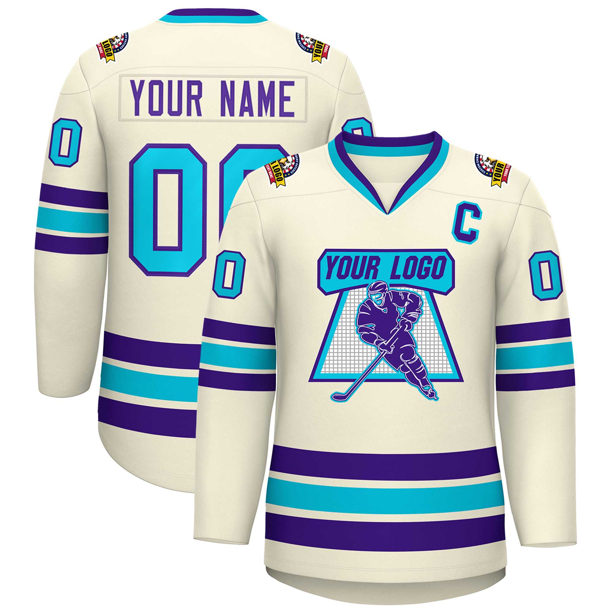 Custom Khaki Purple-Light Blue Classic Style Hockey Jersey | KXKSHOP