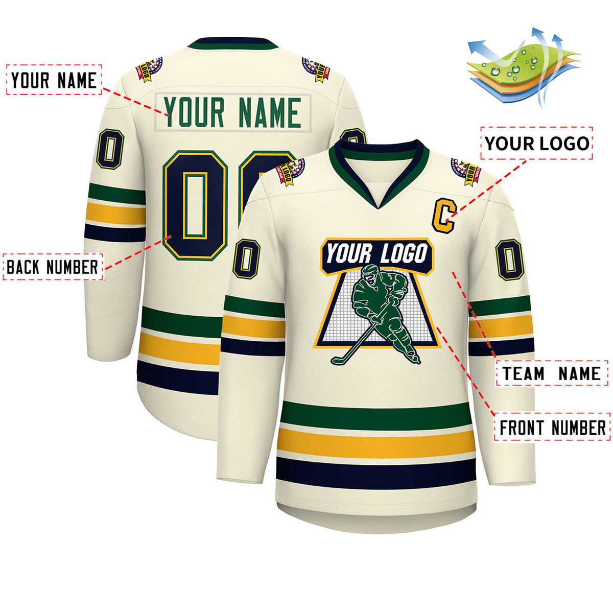 Custom Khaki Navy Gold-Green Classic Style Hockey Jersey | KXKSHOP