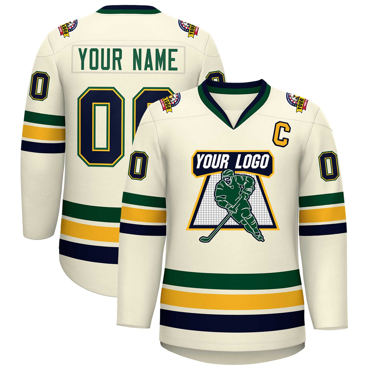 Custom Khaki Navy Gold-Green Classic Style Hockey Jersey | KXKSHOP
