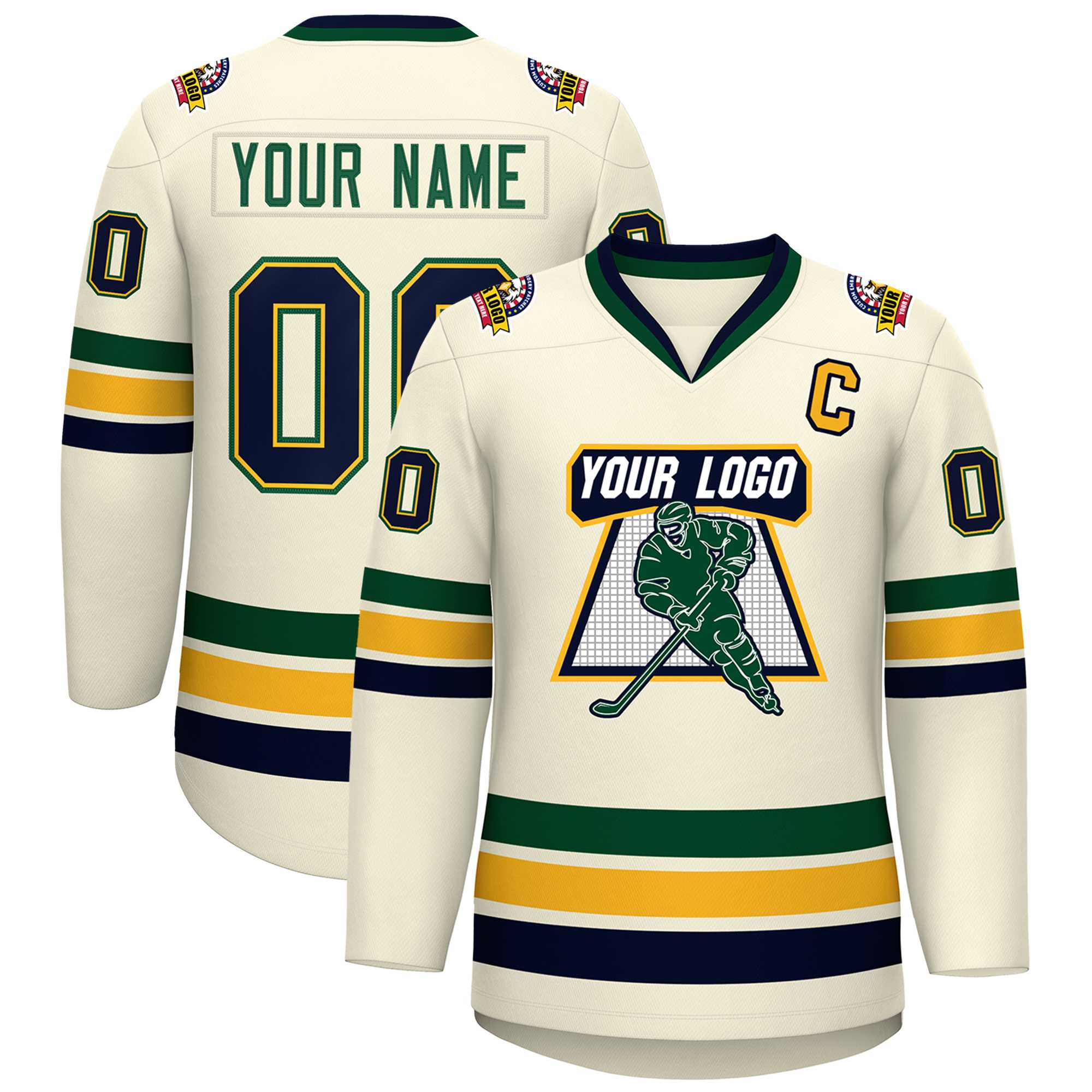 Custom Khaki Navy Gold-Green Classic Style Hockey Jersey | KXKSHOP