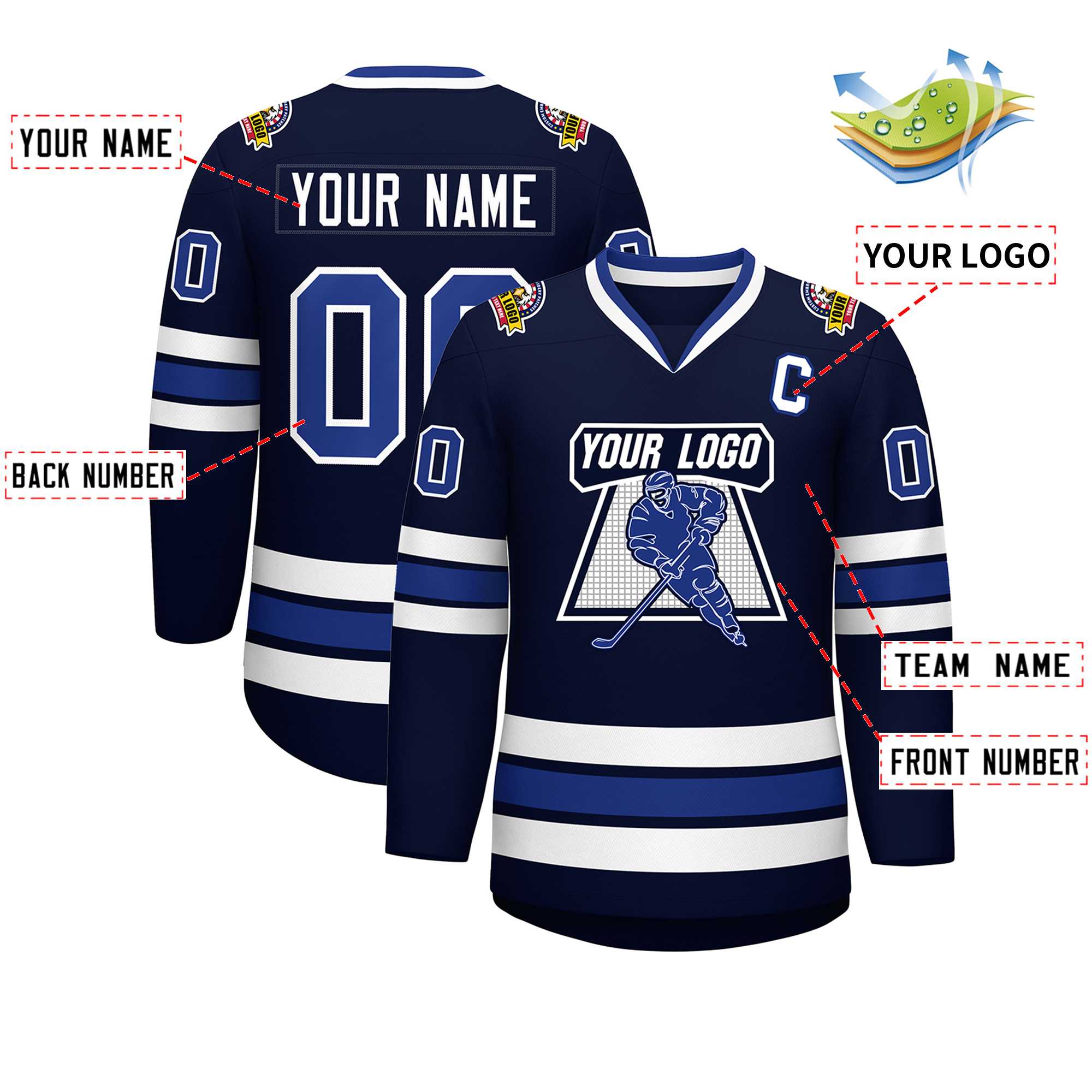 Custom Navy Royal-White Classic Style Hockey Jersey | KXKSHOP
