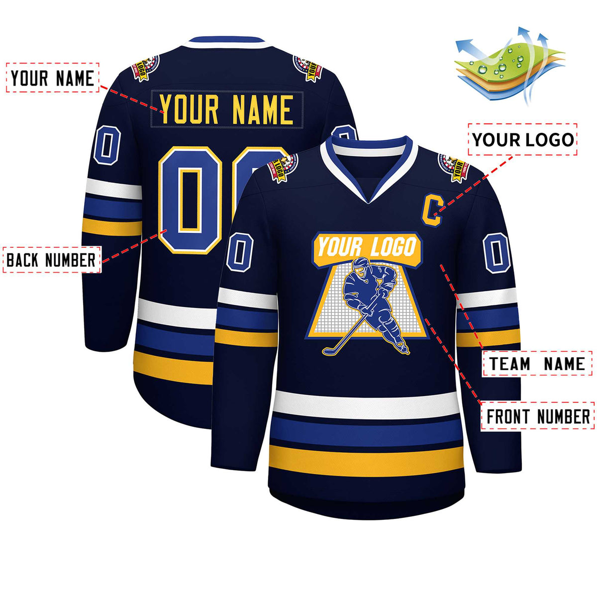 Custom Navy Royal White-Gold Classic Style Hockey Jersey | KXKSHOP