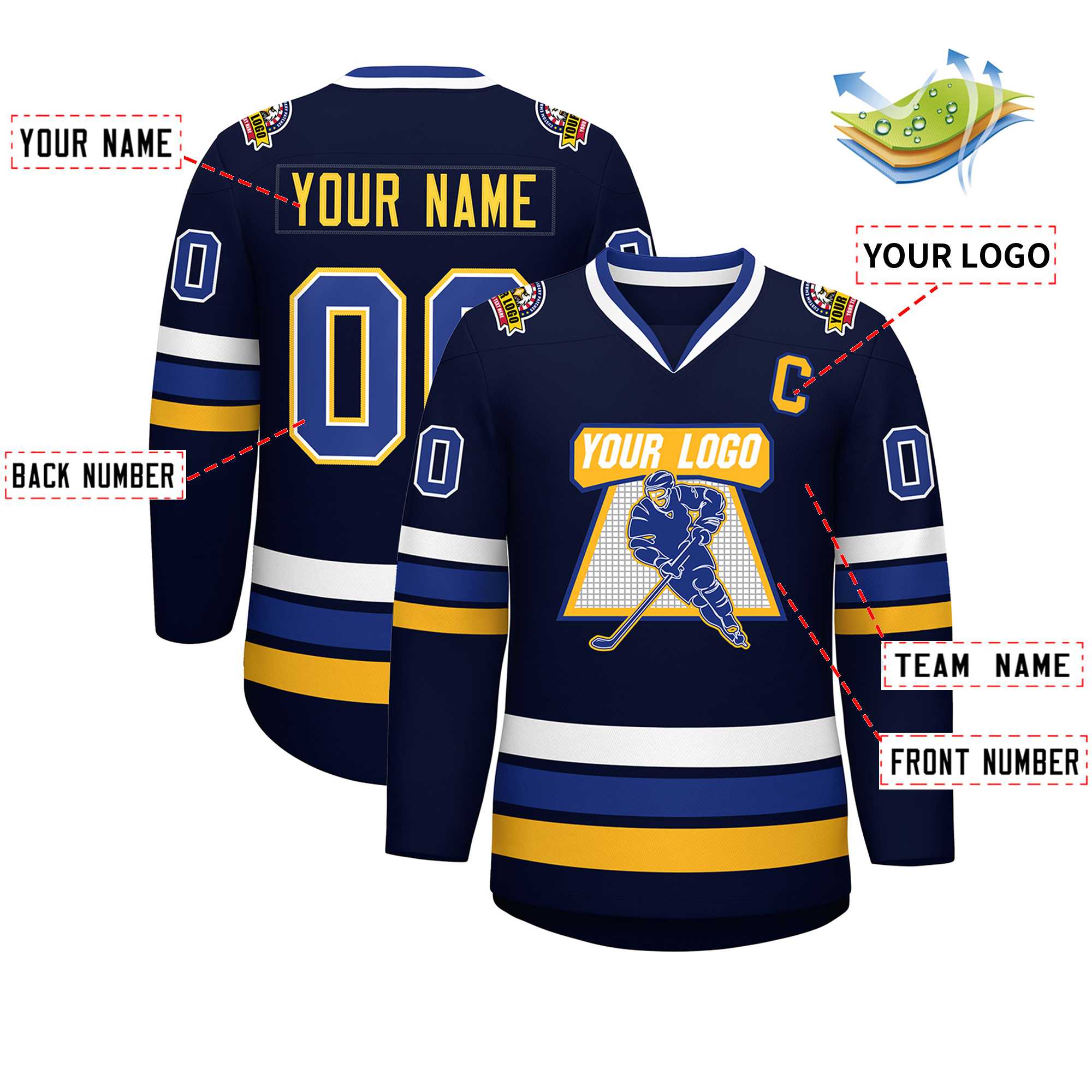 Custom Navy Royal White-Gold Classic Style Hockey Jersey | KXKSHOP