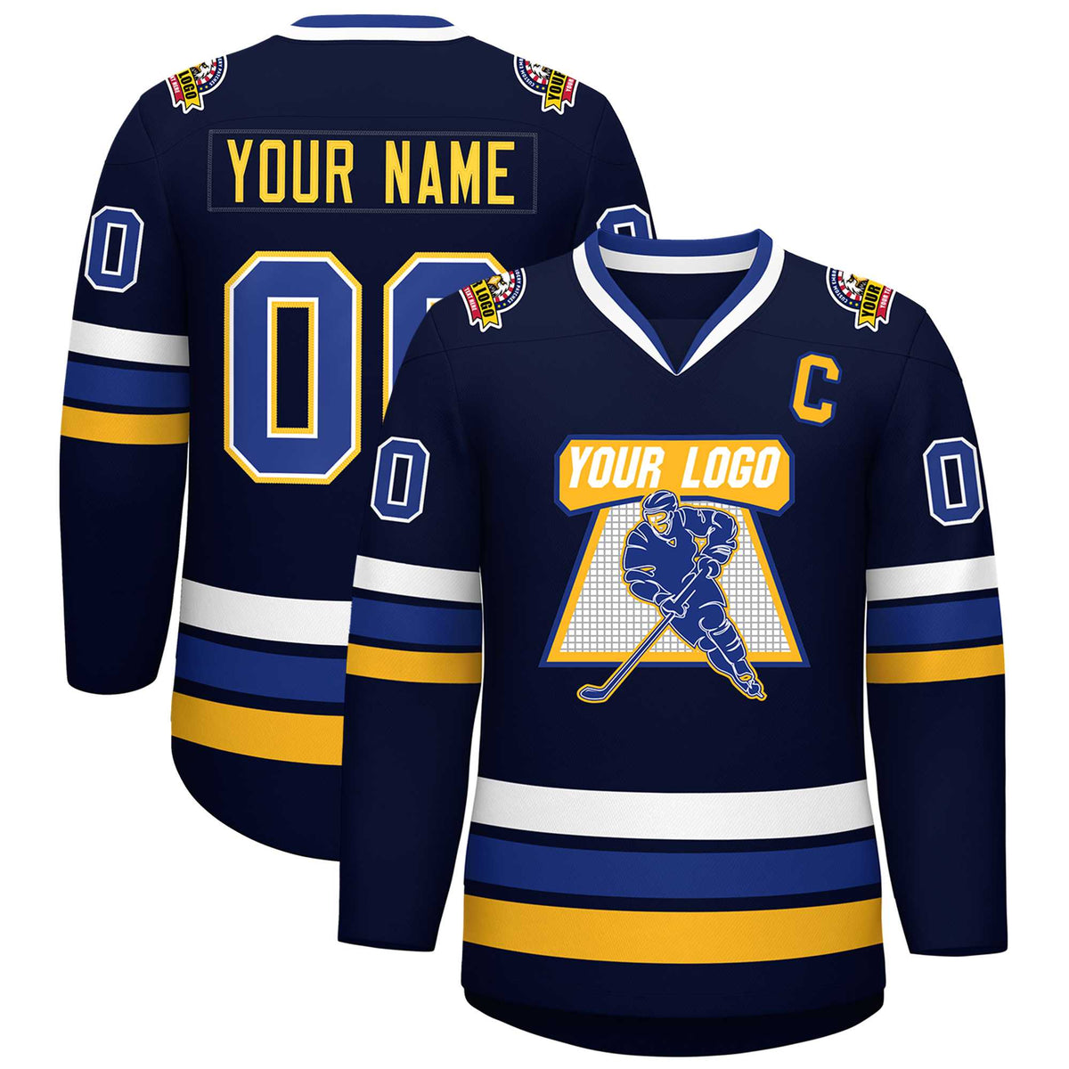 Custom Navy Royal White-Gold Classic Style Hockey Jersey | KXKSHOP