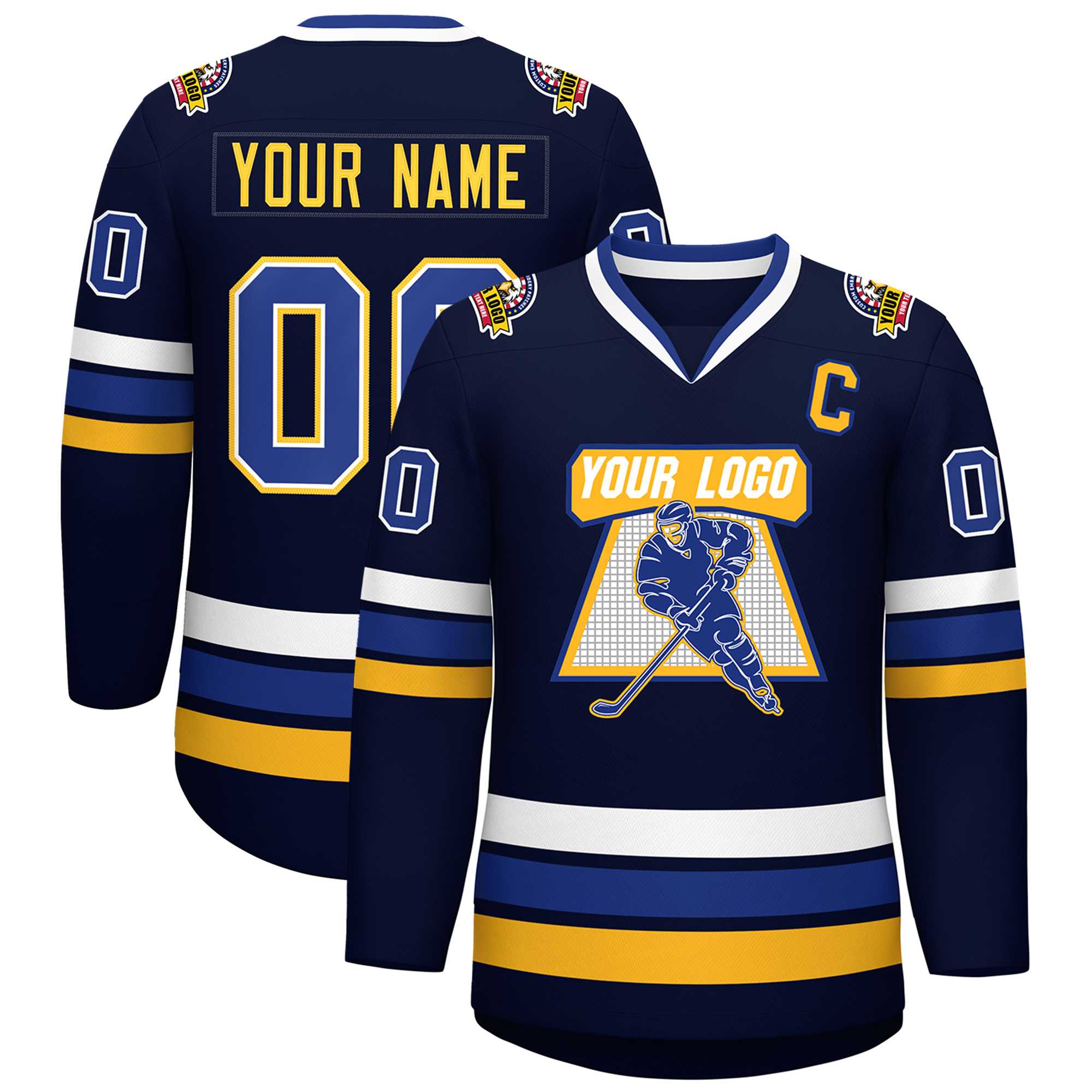 Custom Navy Royal White-Gold Classic Style Hockey Jersey | KXKSHOP