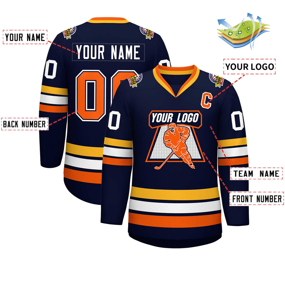 Custom Navy Orange Navy-White Classic Style Hockey Jersey | KXKSHOP
