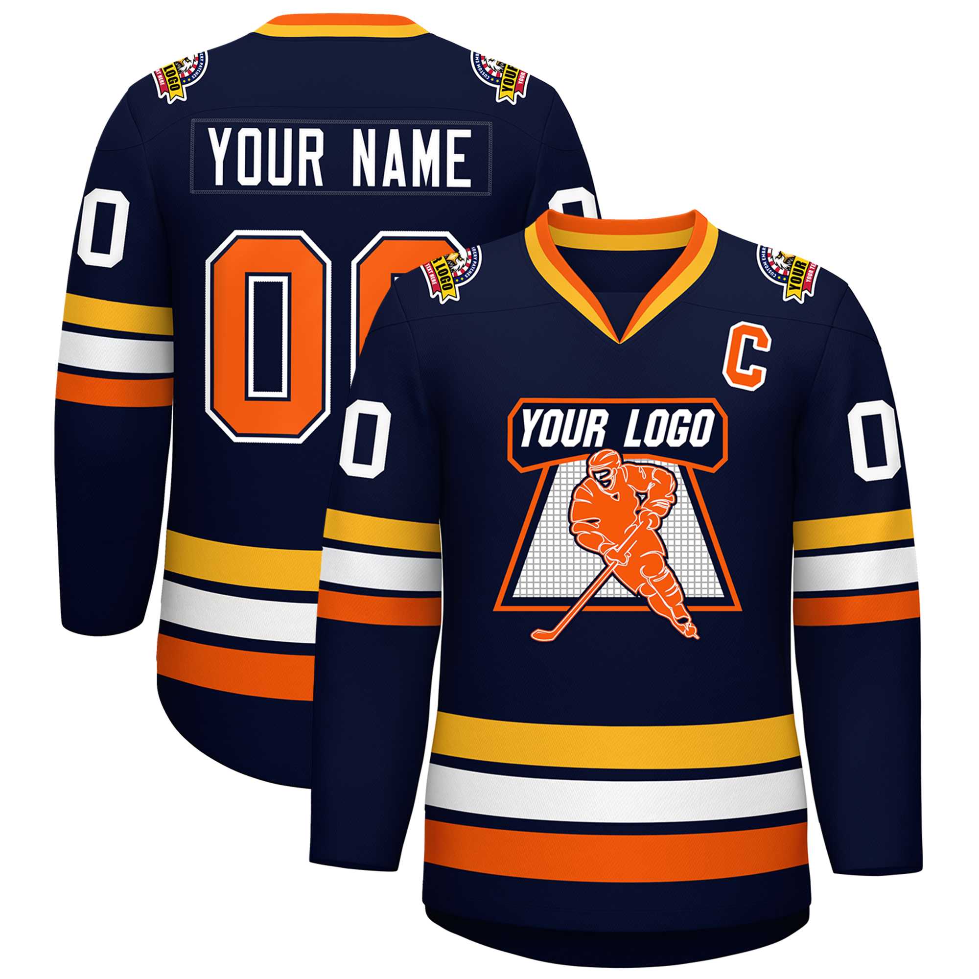 Custom Navy Orange Navy-White Classic Style Hockey Jersey | KXKSHOP